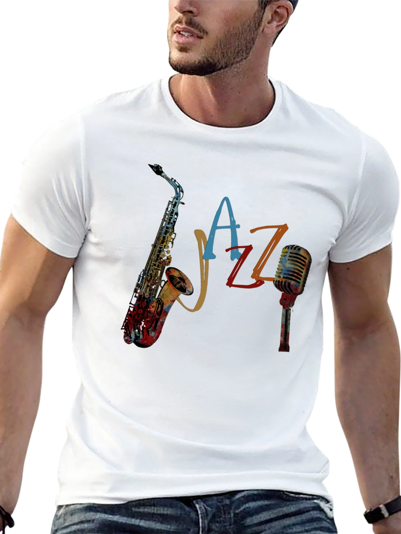Black Jazz Saxophone Graphic Tee - Cool Music Lover Shirt view 13