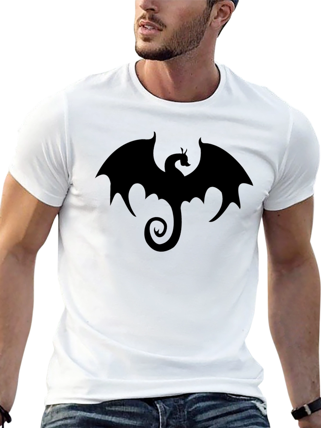 Black Men's Black Dragon Graphic T-Shirt view 13