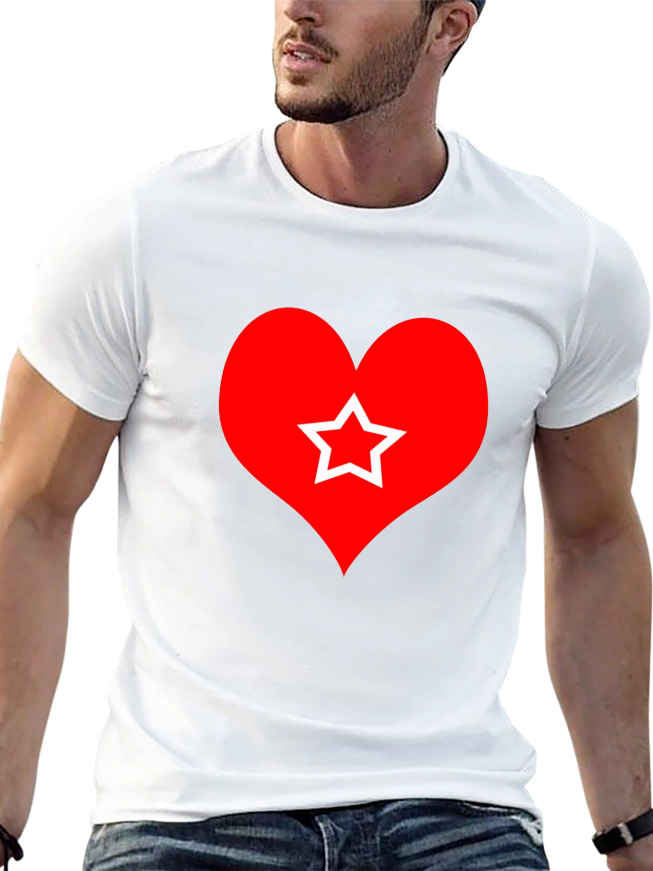 Black Heart Star Graphic Tee - Black Cotton T-Shirt view 13