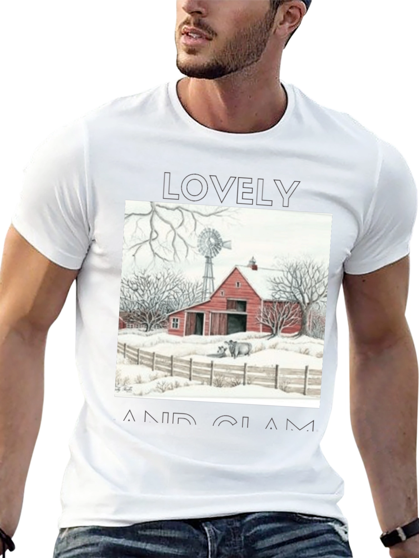 Black Rustic Barn Winter Scene Graphic Tee view 13