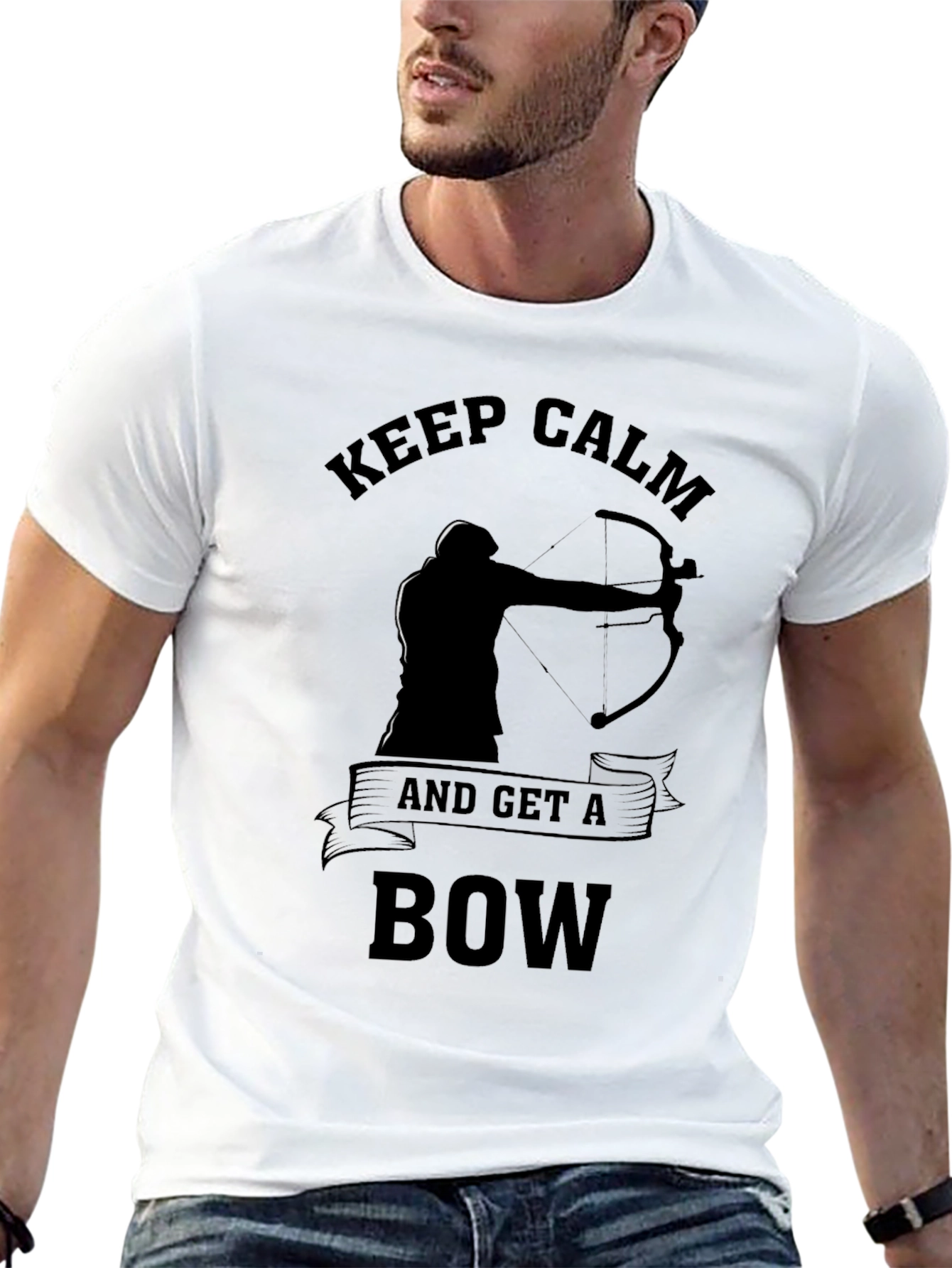 Black Keep Calm & Get a Bow T-Shirt, Archery Design view 13