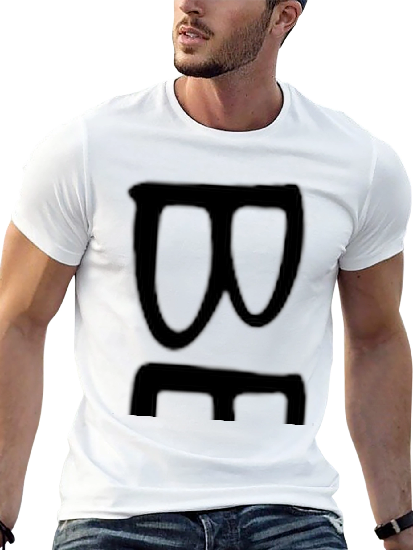 Black Black Graphic Tee with Abstract Face Design view 13