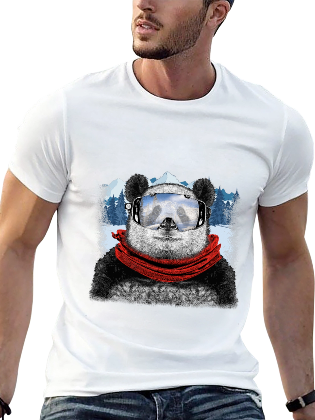 Black Panda Skiing T-Shirt - Cool Graphic Tee view 13
