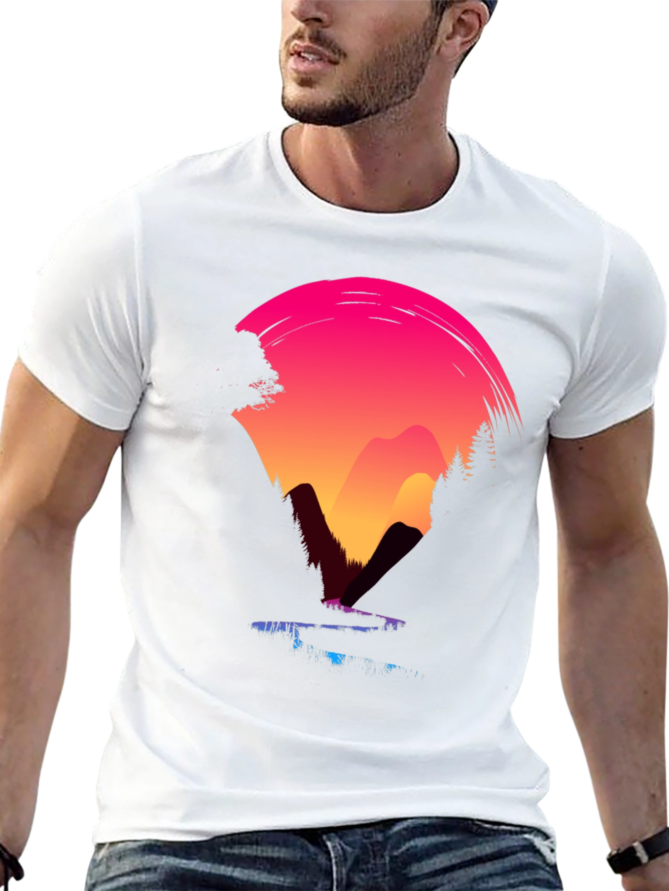 Black Sunset Mountain Graphic Tee - Black Casual Shirt view 13