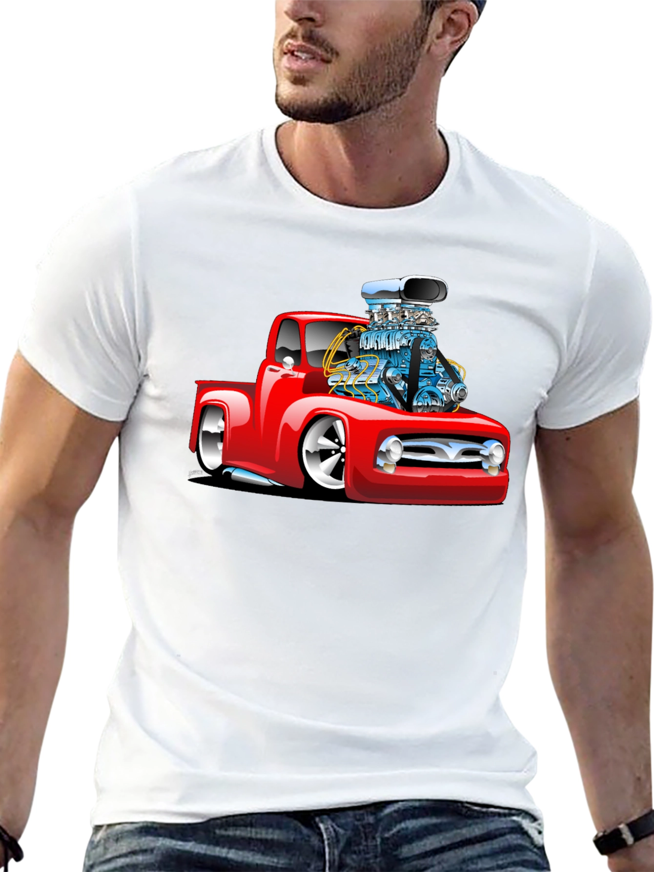 Black Red Hot Rod Truck Graphic Tee - Black view 13