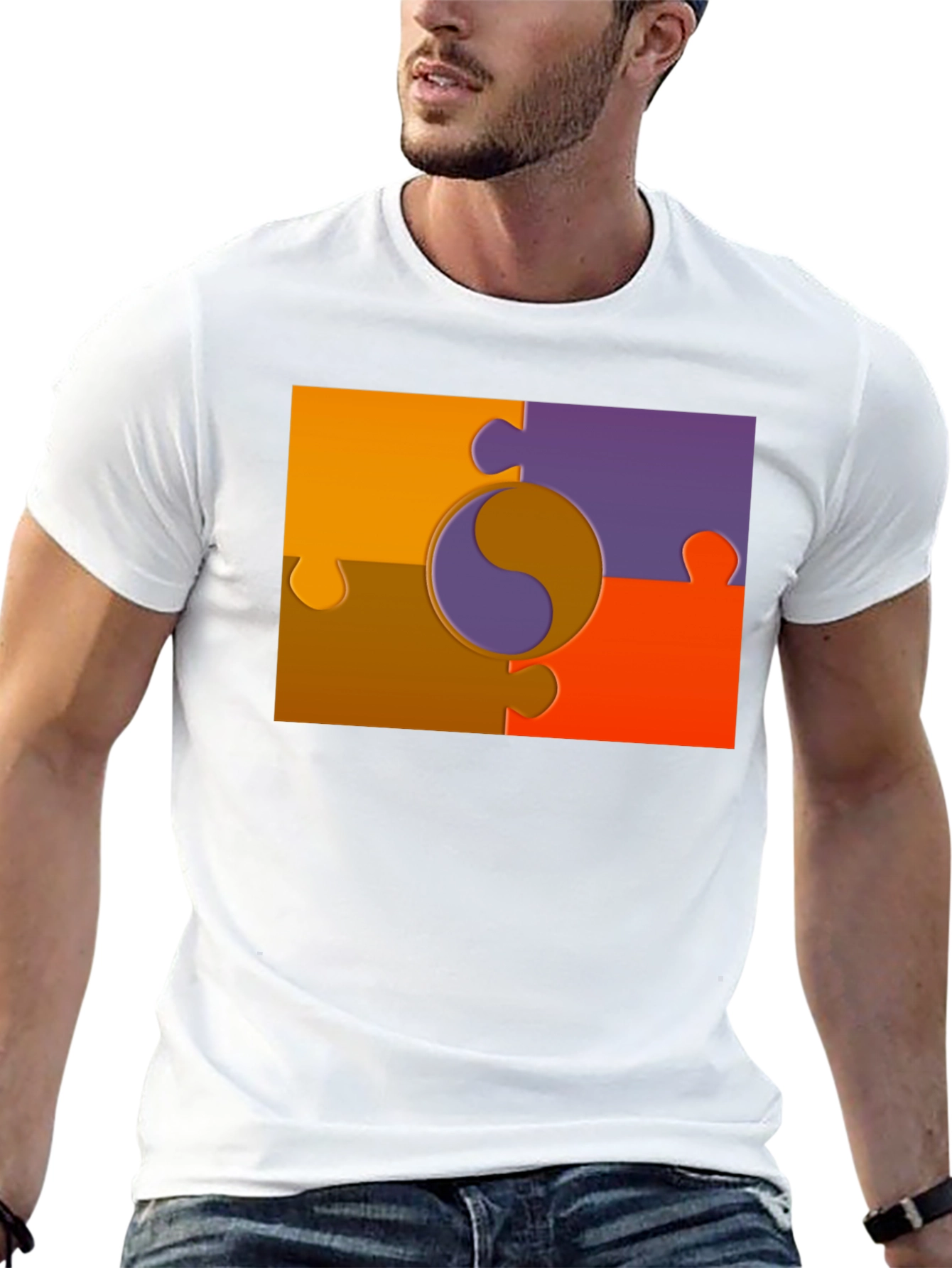 Black Yin Yang Puzzle Piece Graphic T-Shirt view 13