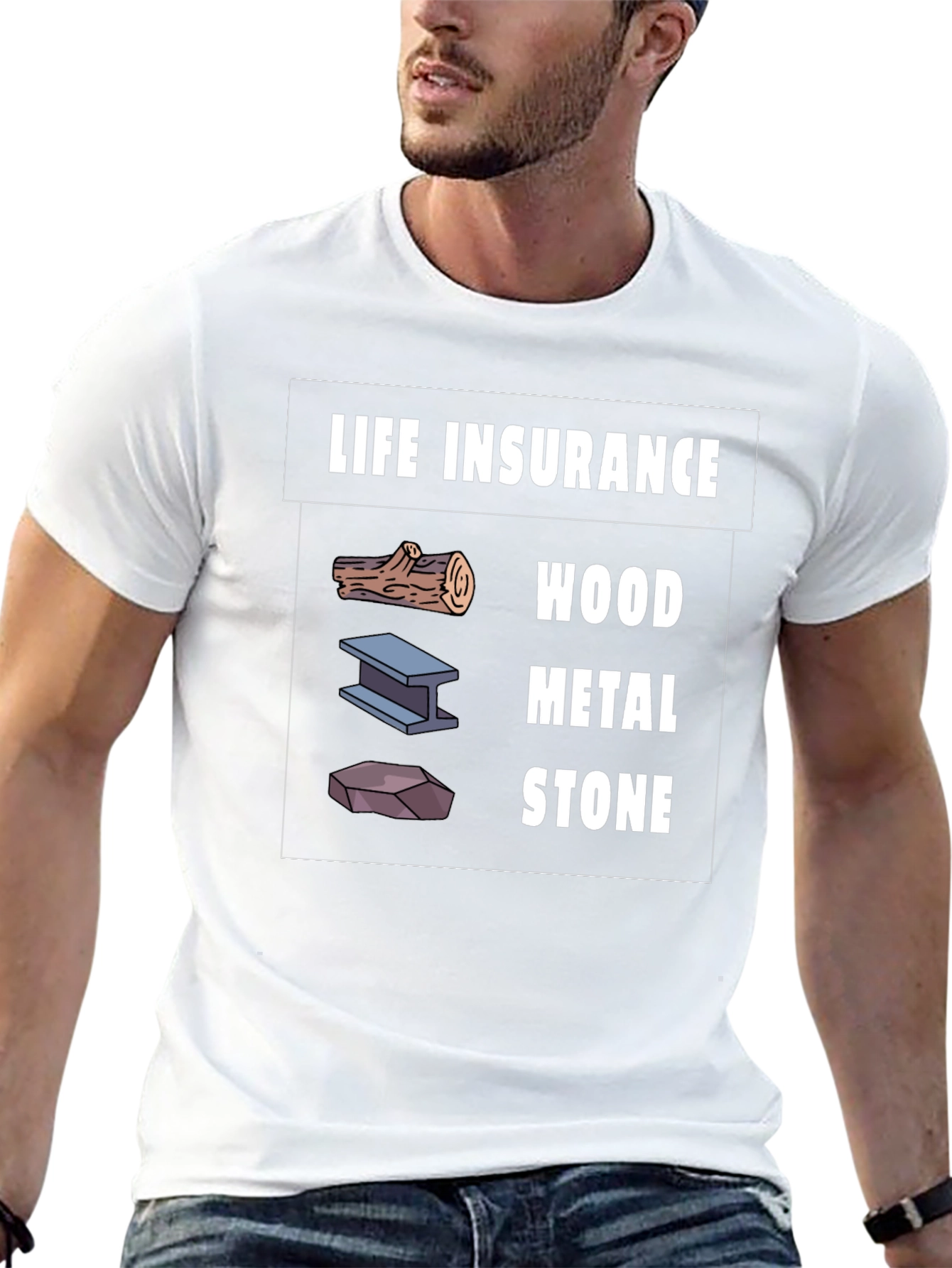Black Life Insurance Wood Metal Stone Graphic T-Shirt view 13