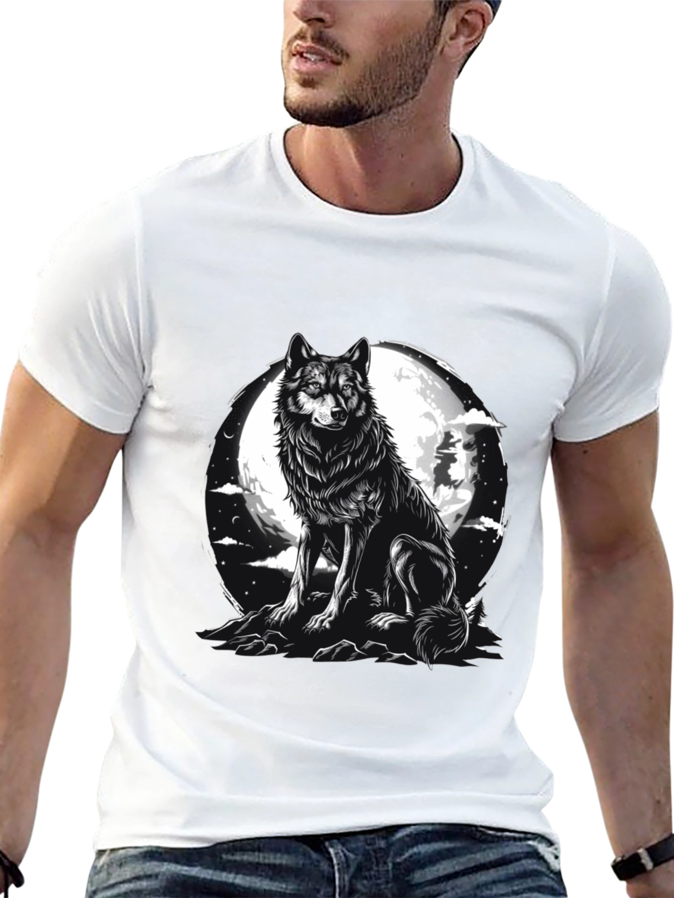 Black Wolf Moon Graphic Tee - Black Cotton Blend view 13