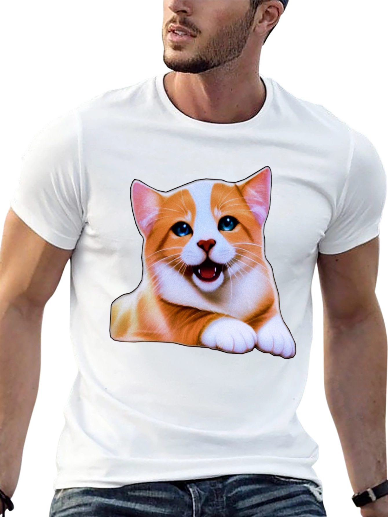 Black Cute Cat Graphic Tee - Men's Black T-Shirt view 13