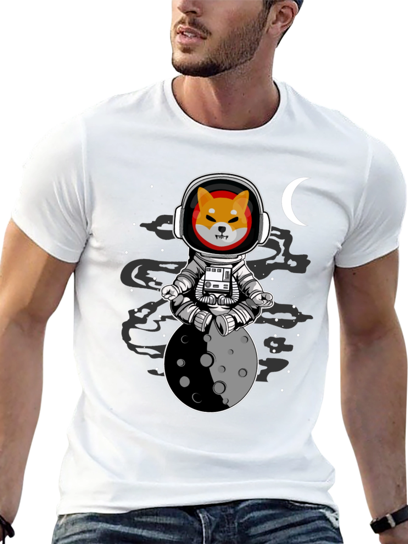 Black Shiba Inu Astronaut T-Shirt - Moon Meditation view 13