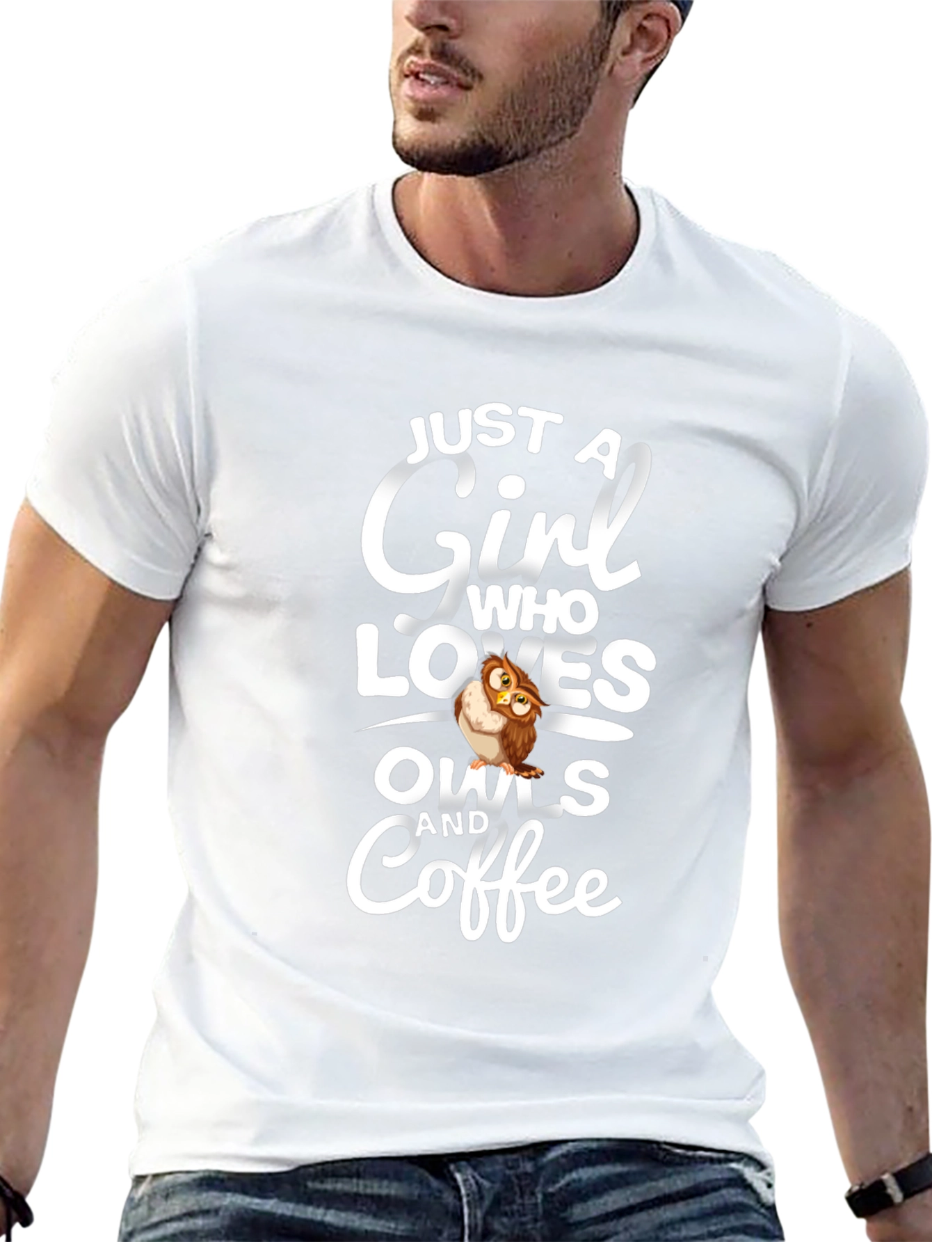 Black Just a Girl Who Loves Owls and Coffee T-Shirt view 13