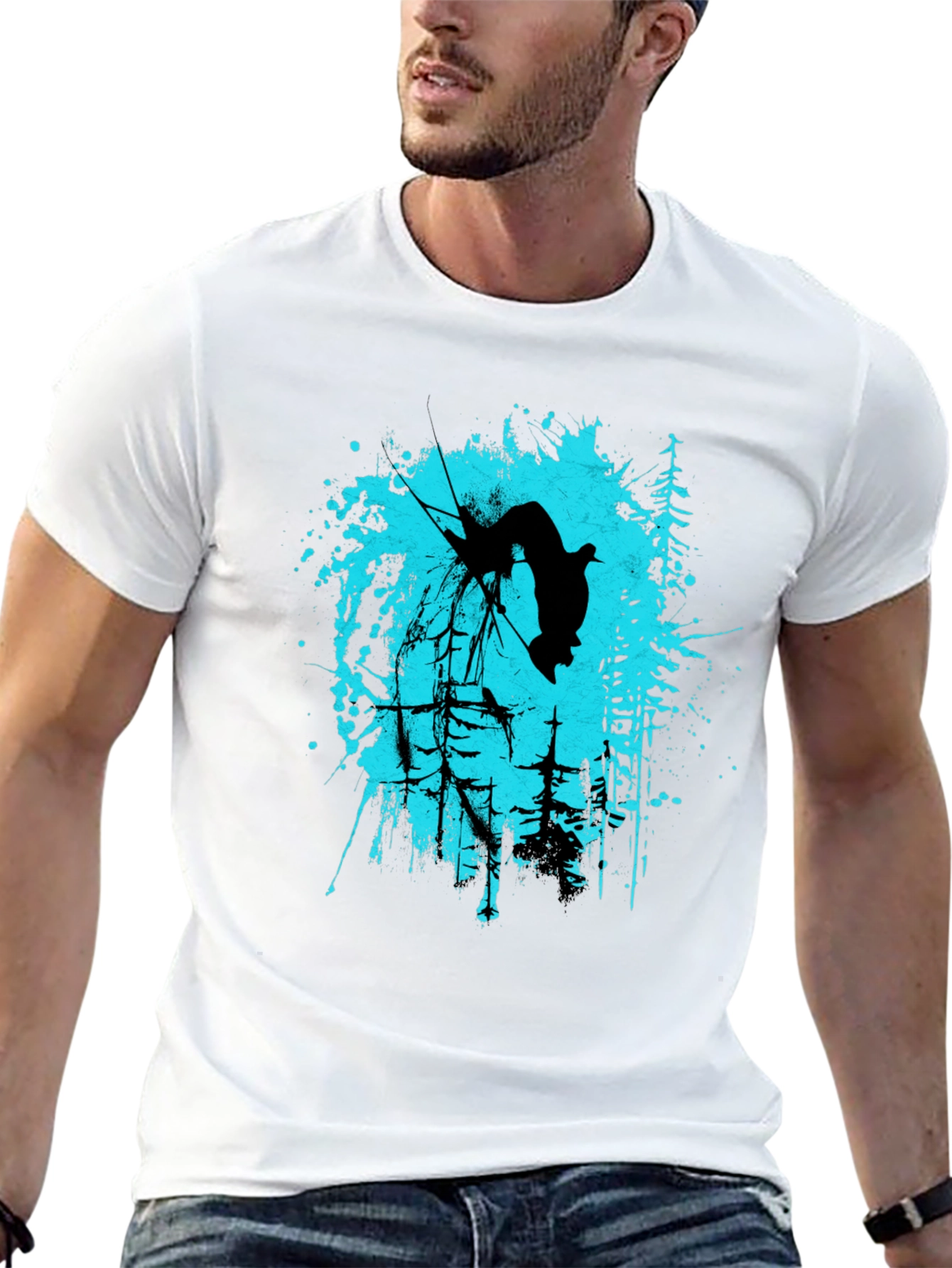 Black Black T-Shirt with Skier Graphic Design view 13