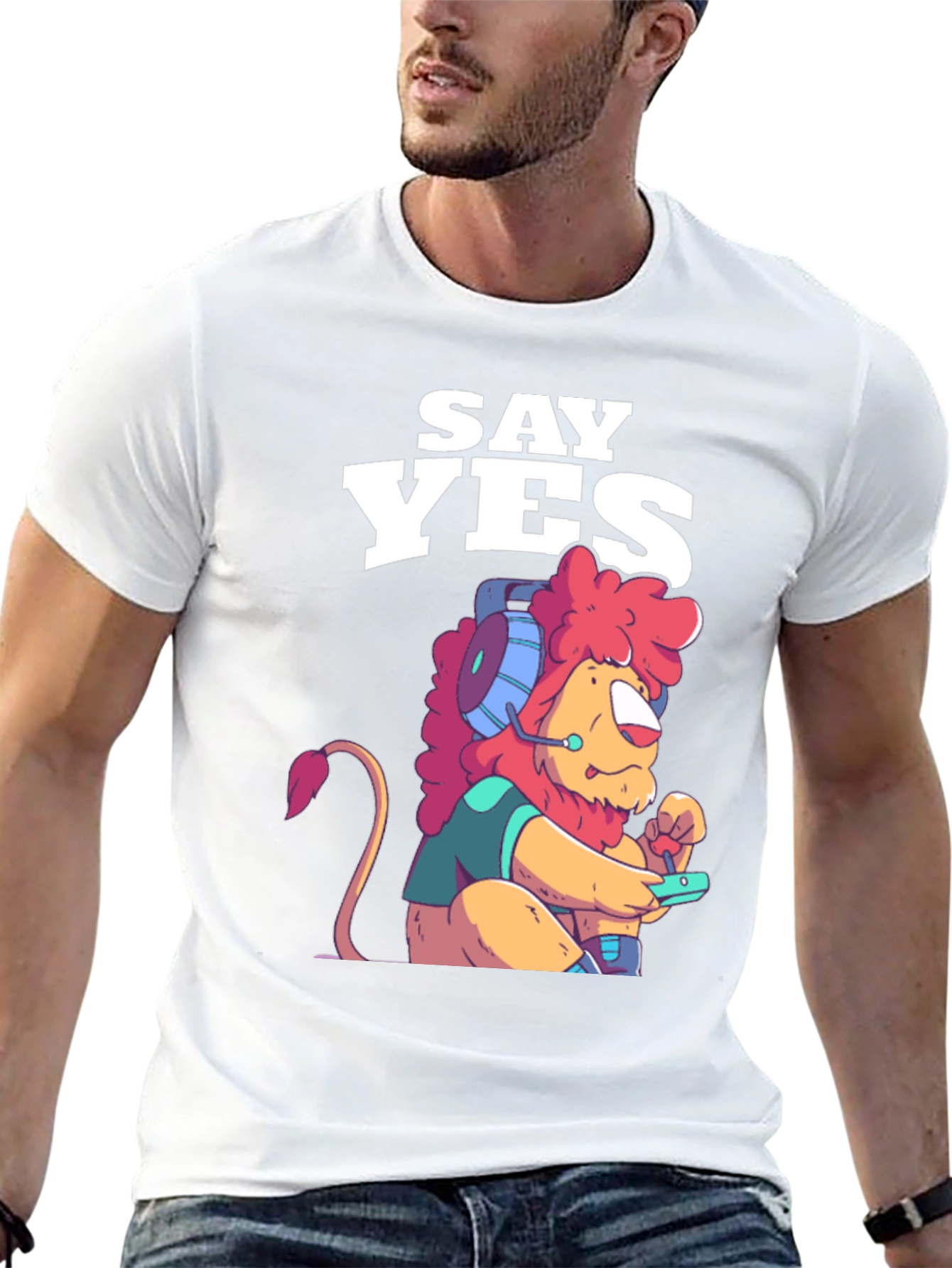 Black Say Yes Lion Gamer Graphic Tee - Black view 13