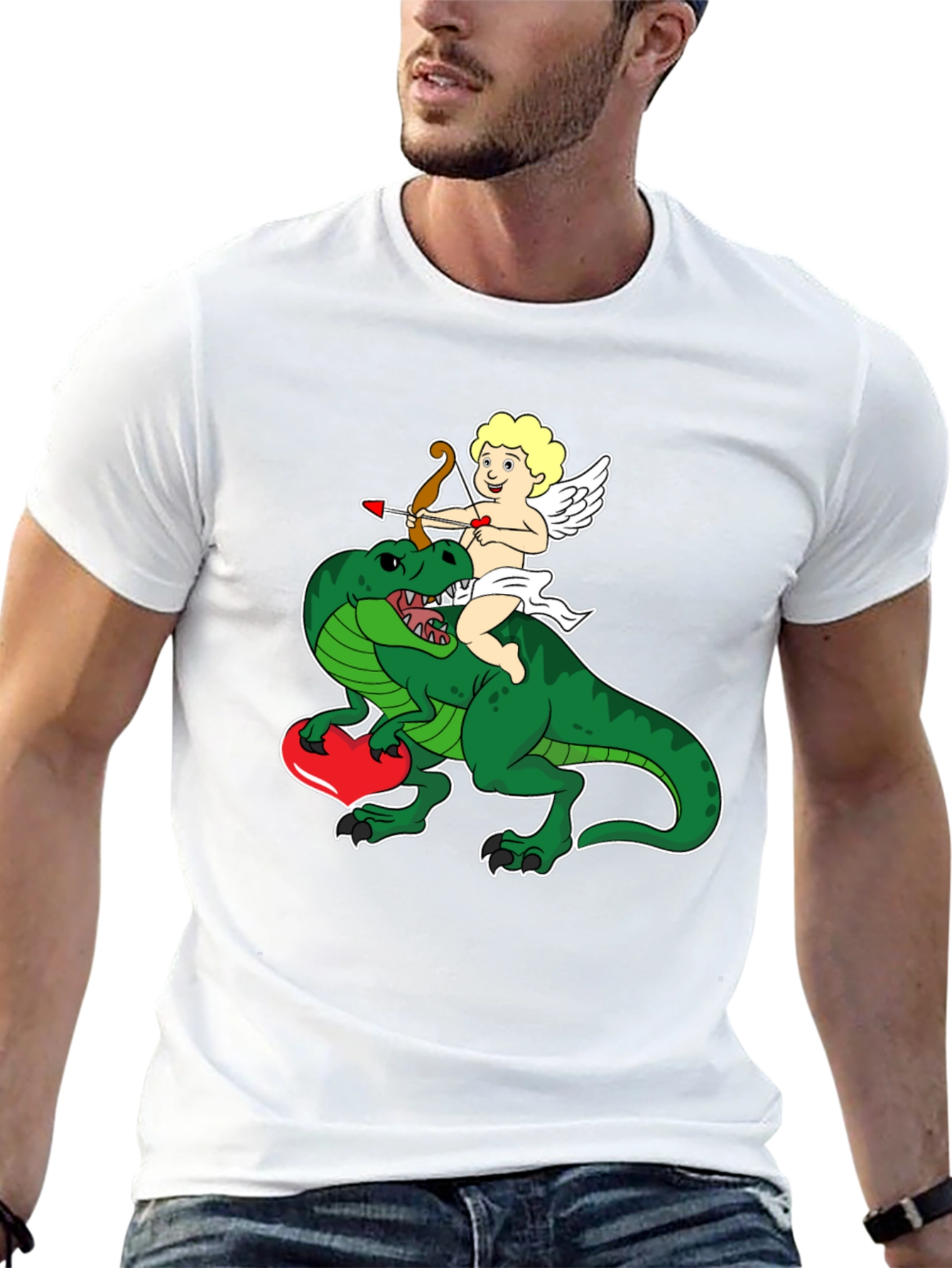 Black Cupid Riding Dinosaur T-Shirt - Valentine's Day Love Tee view 13