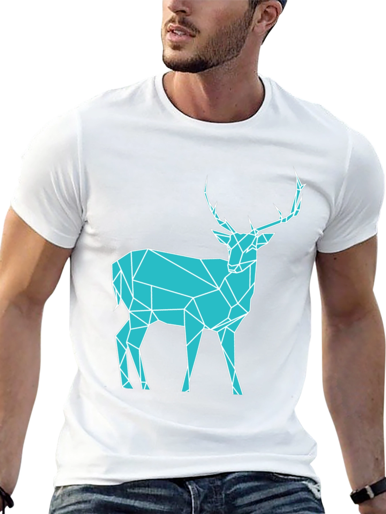 Black Geometric Deer T-Shirt - Modern Graphic Tee view 13