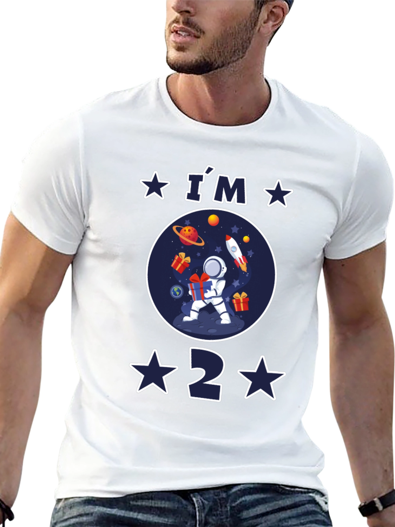 Black I'm 2 Birthday Space Astronaut T-Shirt view 13