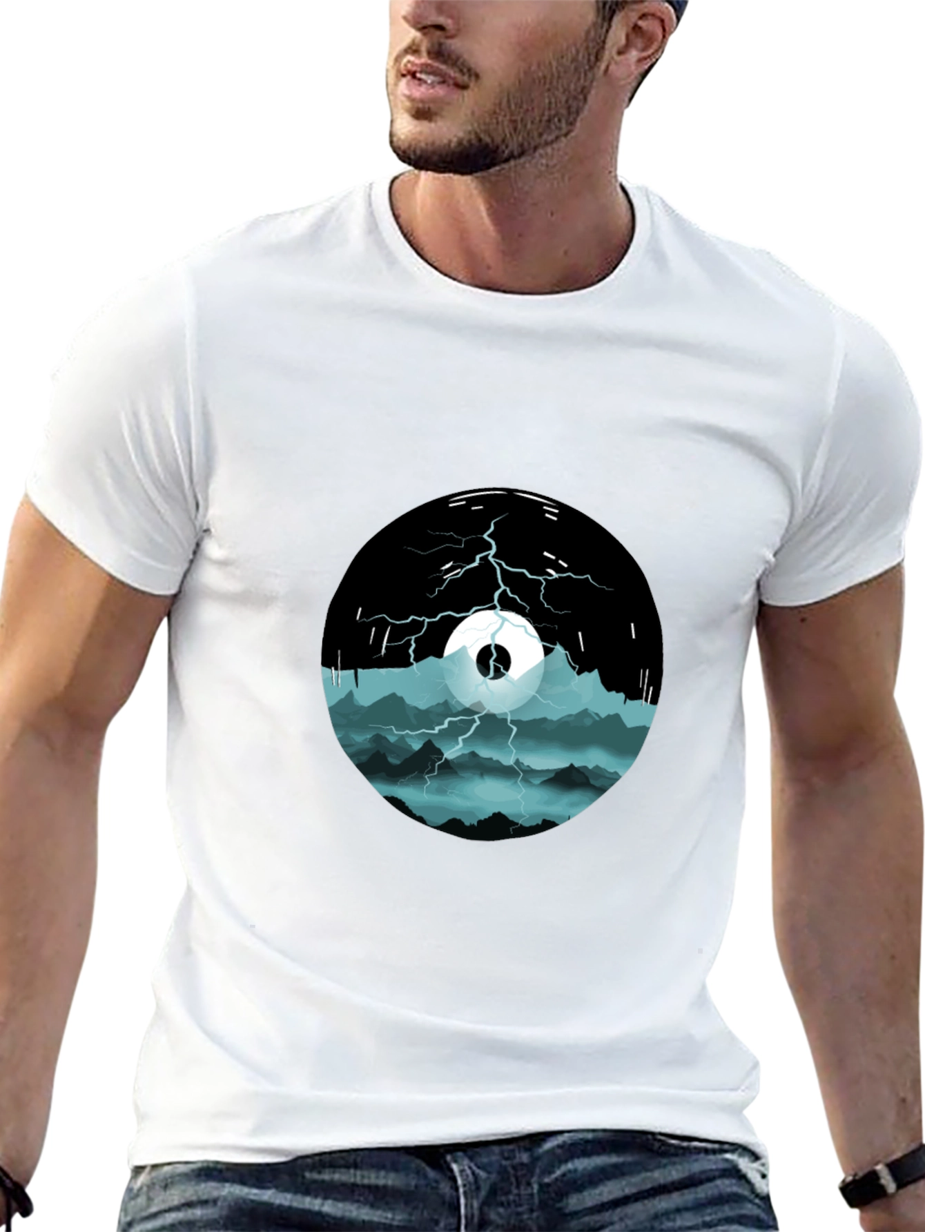 Black Stormy Mountain Graphic Tee - Black Cotton Blend view 13