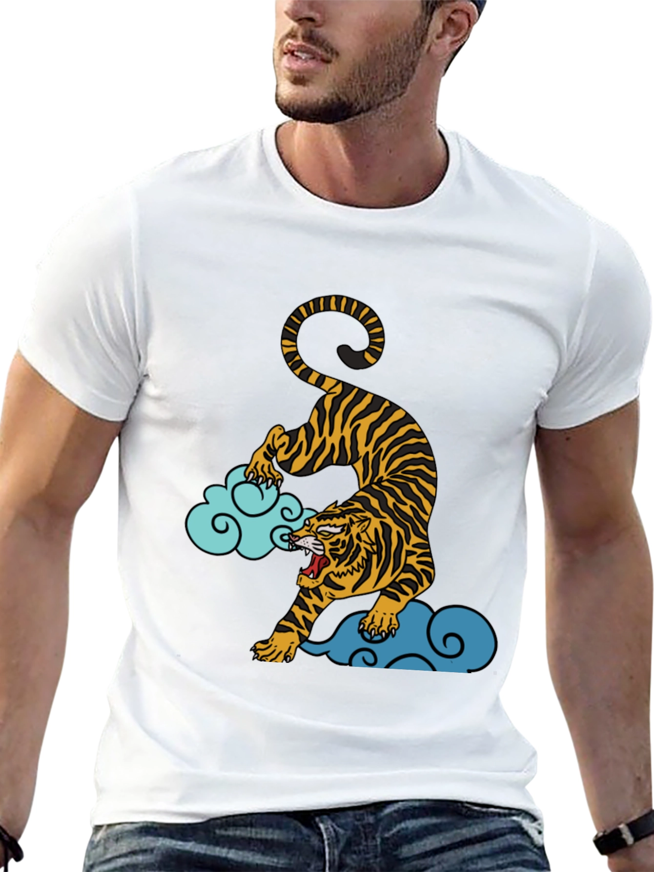 Black Tiger on Clouds Graphic Tee - Black view 13