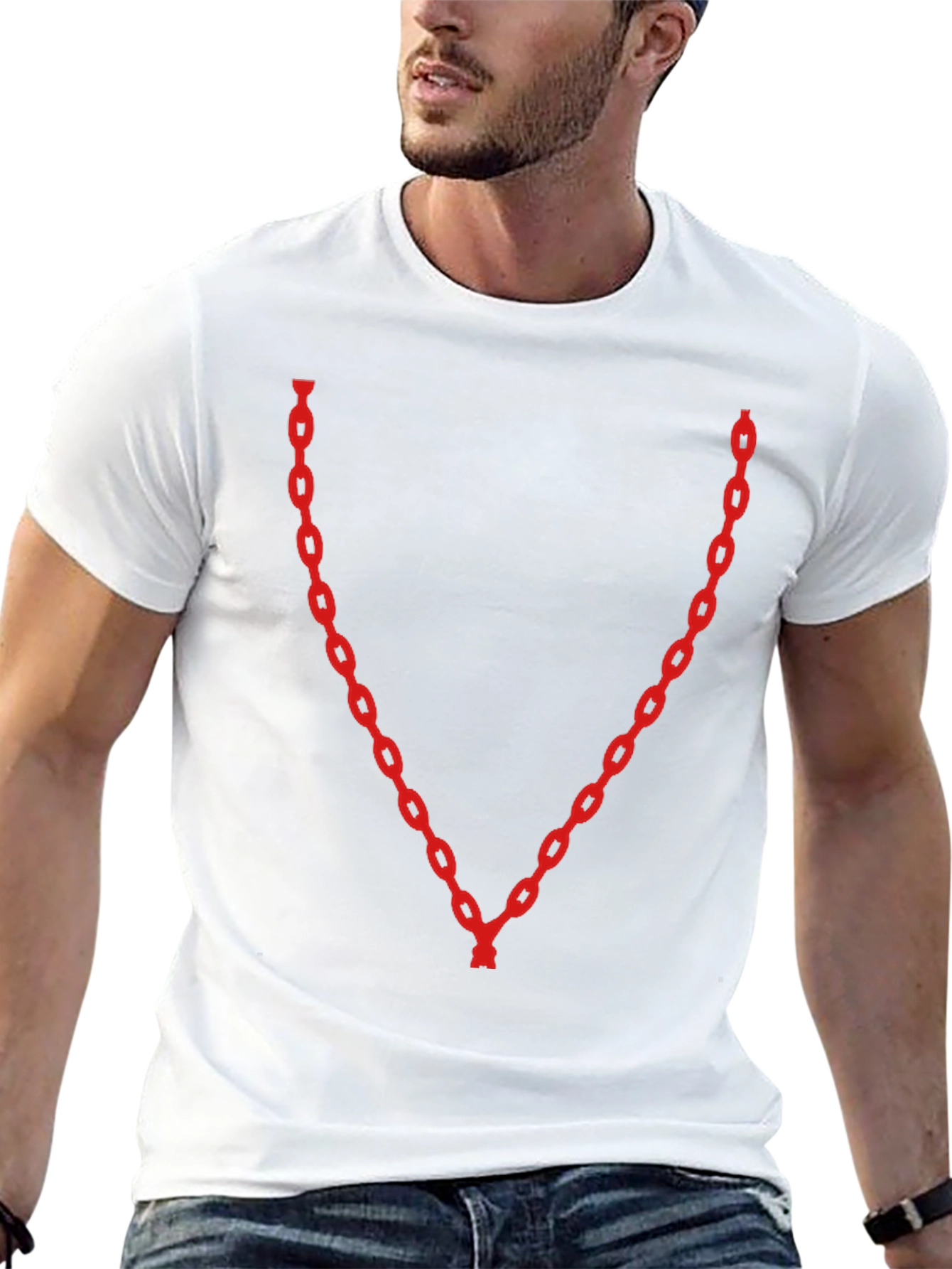 Black Red Chain V-Neck Black T-Shirt view 13