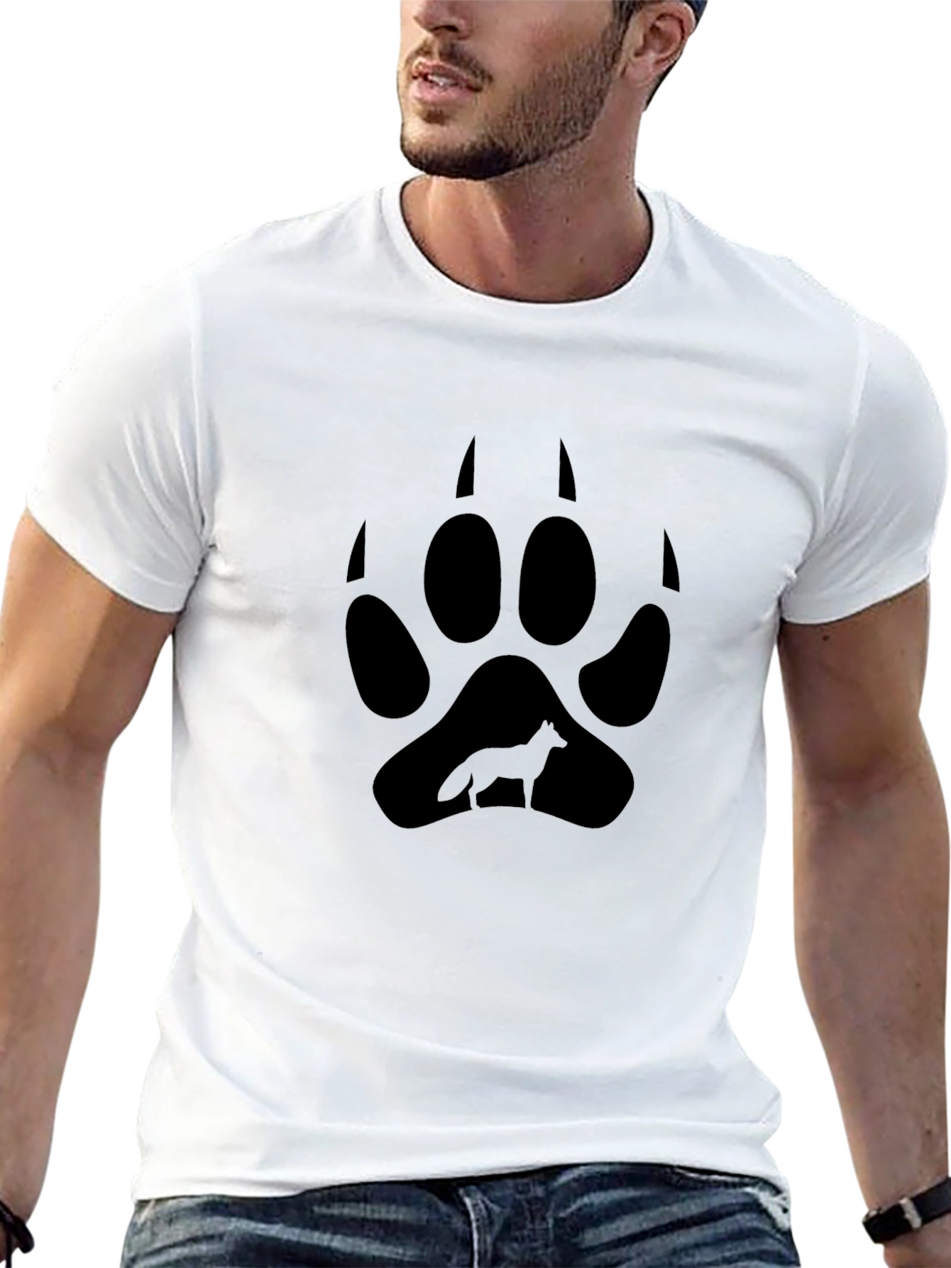 Black Wolf Paw Print T-Shirt - Black view 13