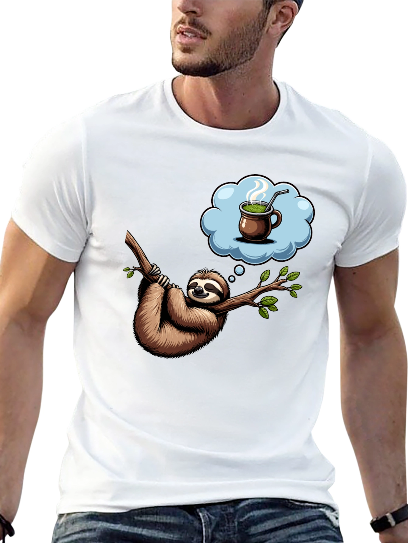 Black Sloth Tea Time T-Shirt - Relaxed Fit, Unique Design view 13