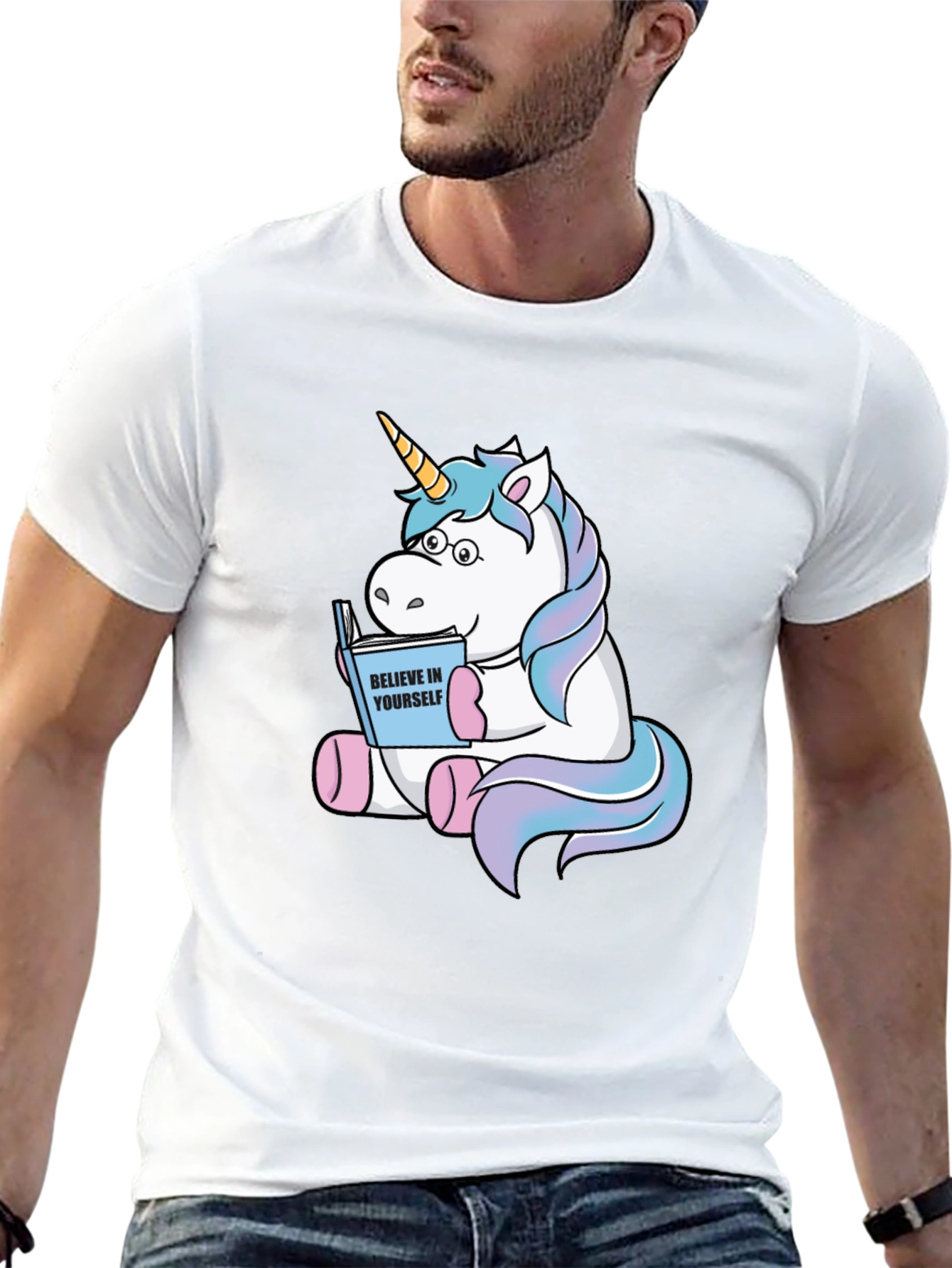 Black Unicorn Reading Book Graphic T-Shirt view 13