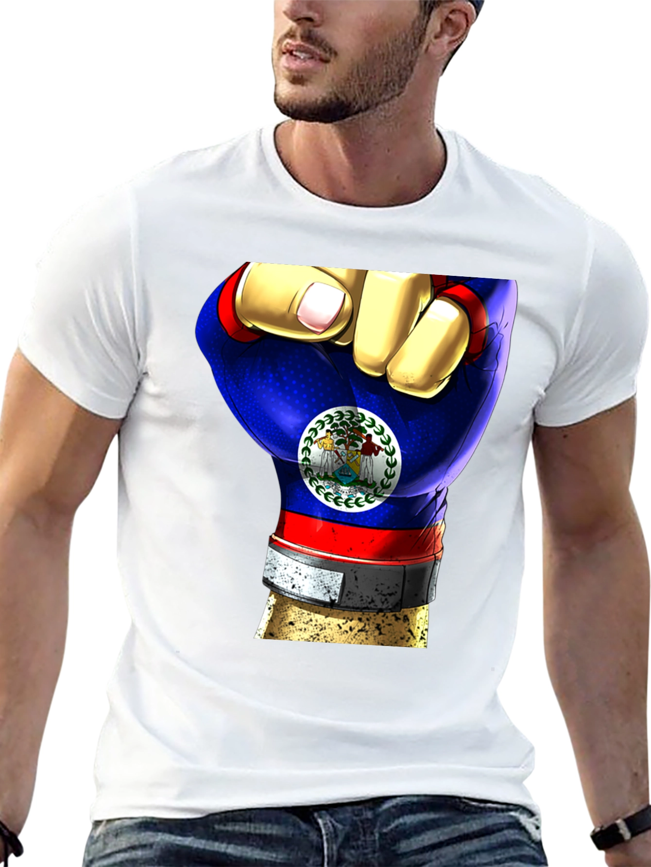 Black Belize Flag Fist T-Shirt view 13