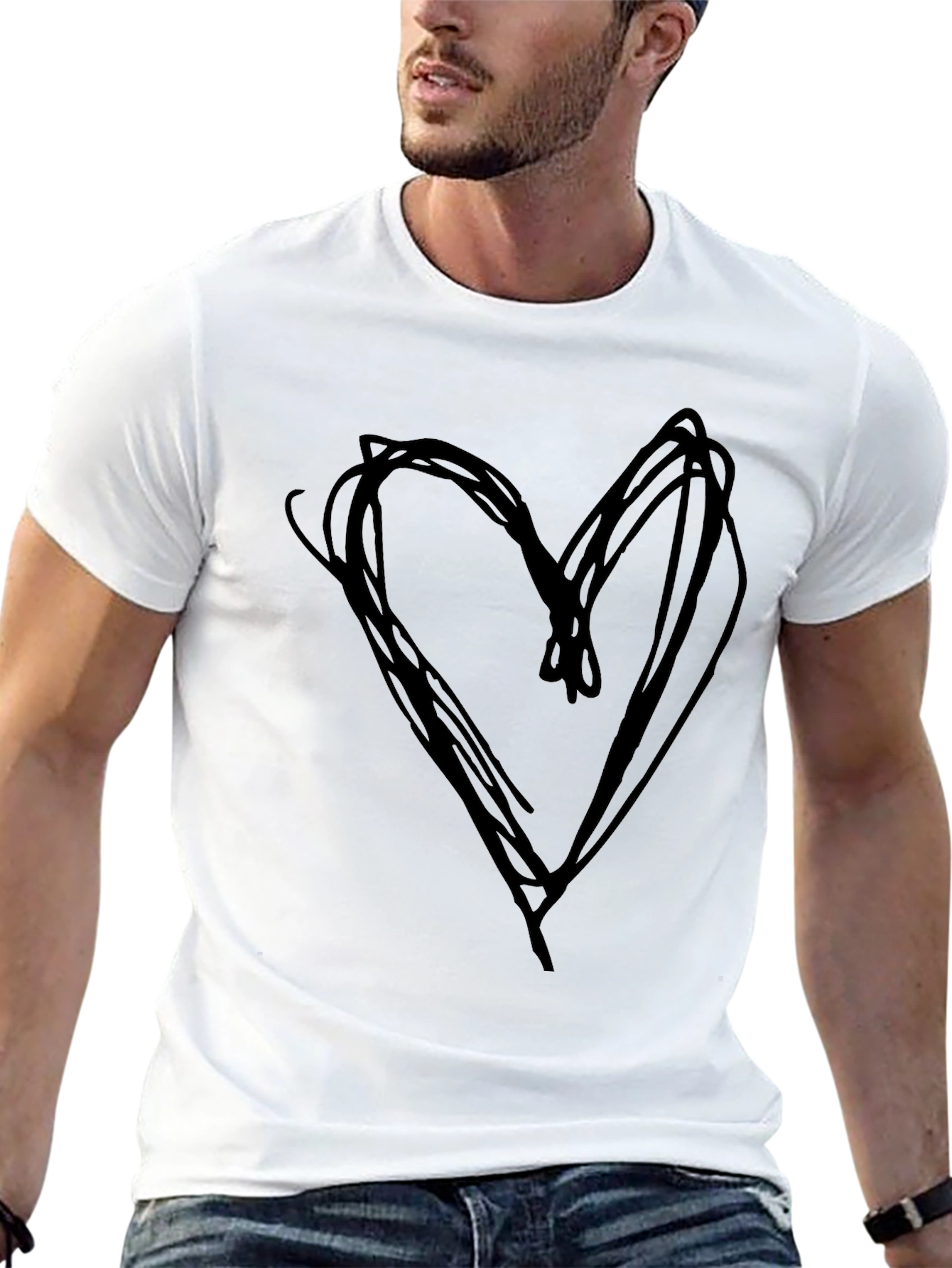 Black Heart Scribble Tee - Black Cotton Casual Shirt view 13