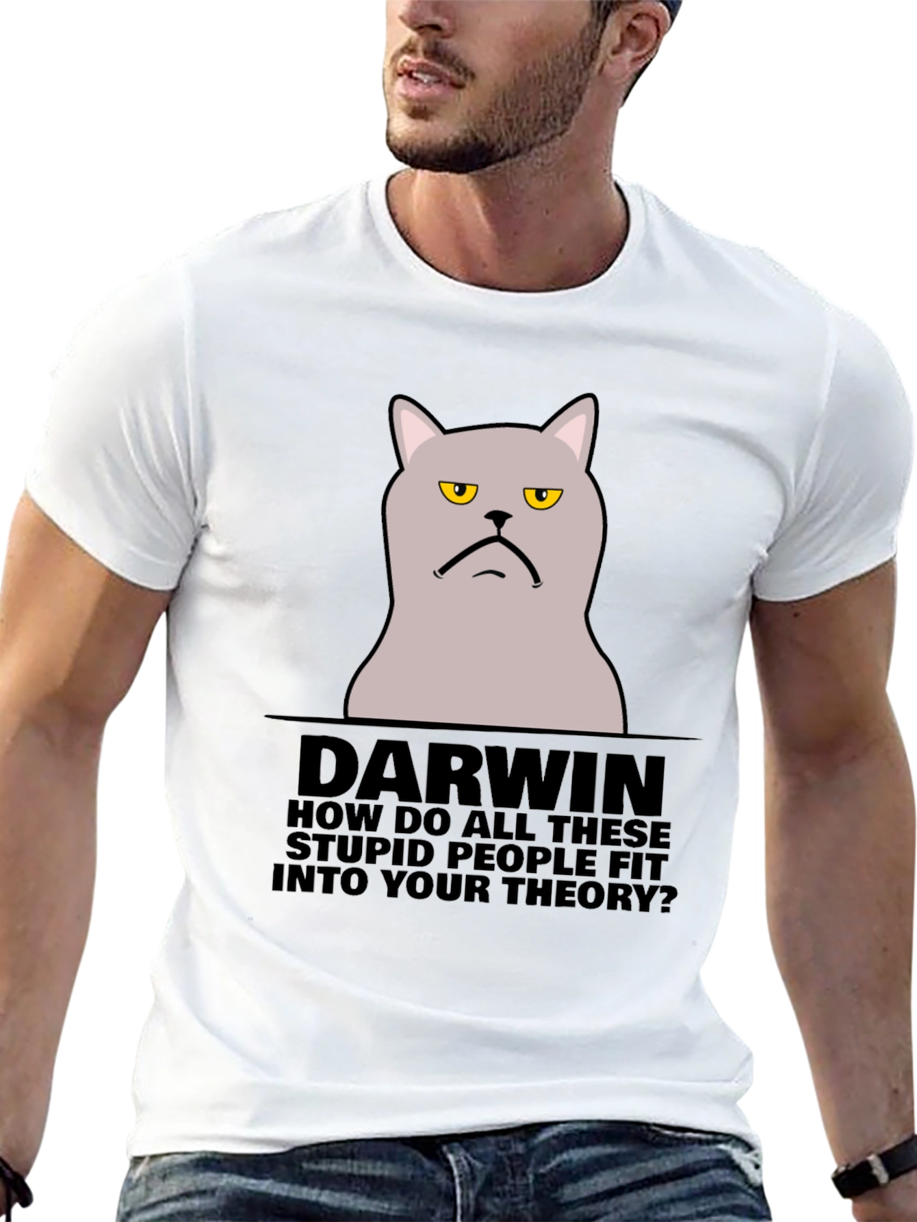 Black Darwin Cat T-Shirt - Funny Theory Design view 13