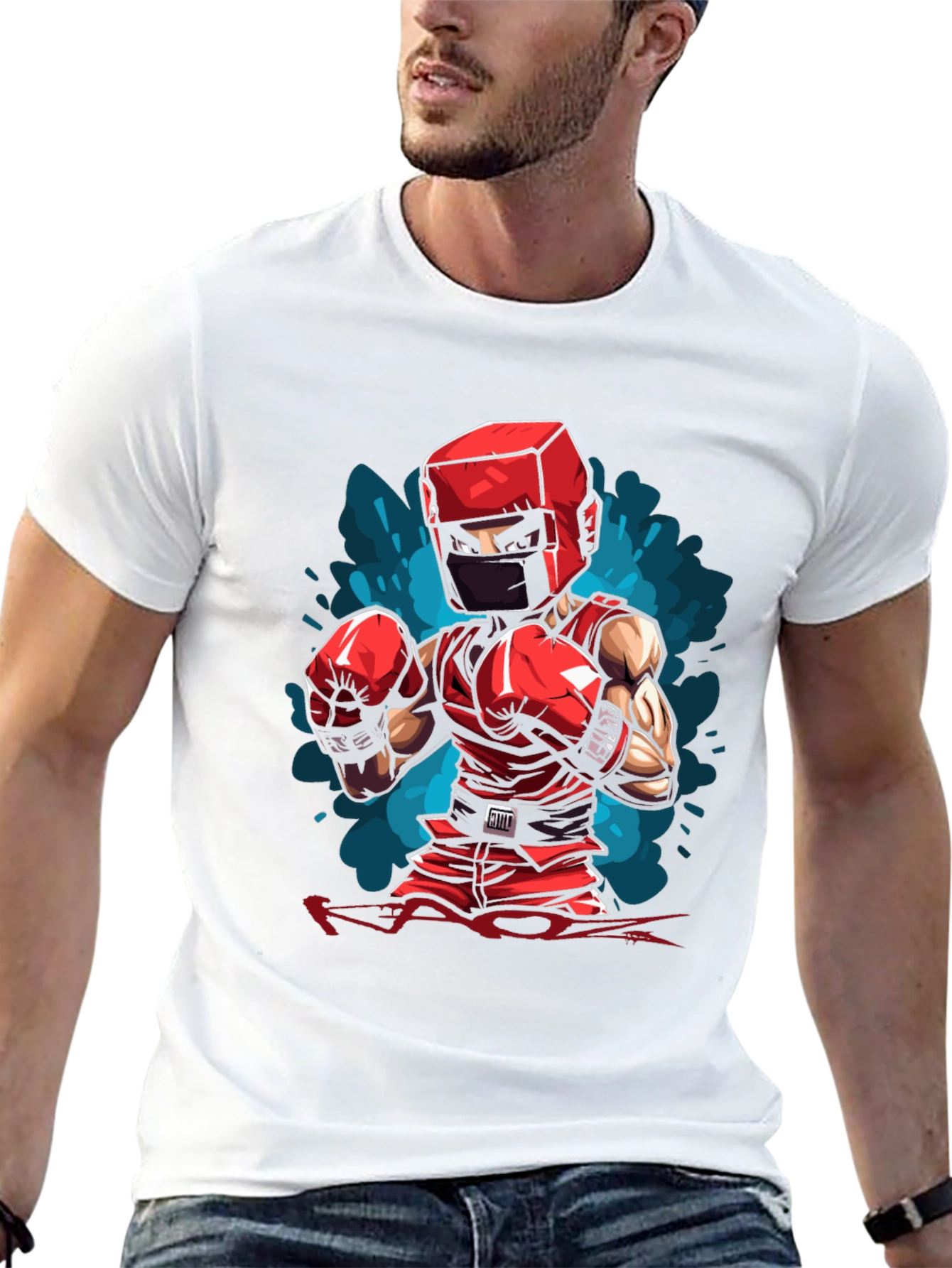 Black Boxer Cartoon Graphic Black T-Shirt view 13