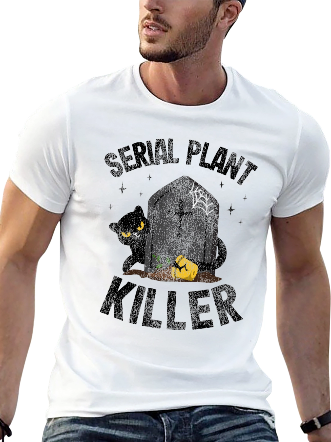 Black Serial Plant Killer T-Shirt - Halloween Cat Design view 13
