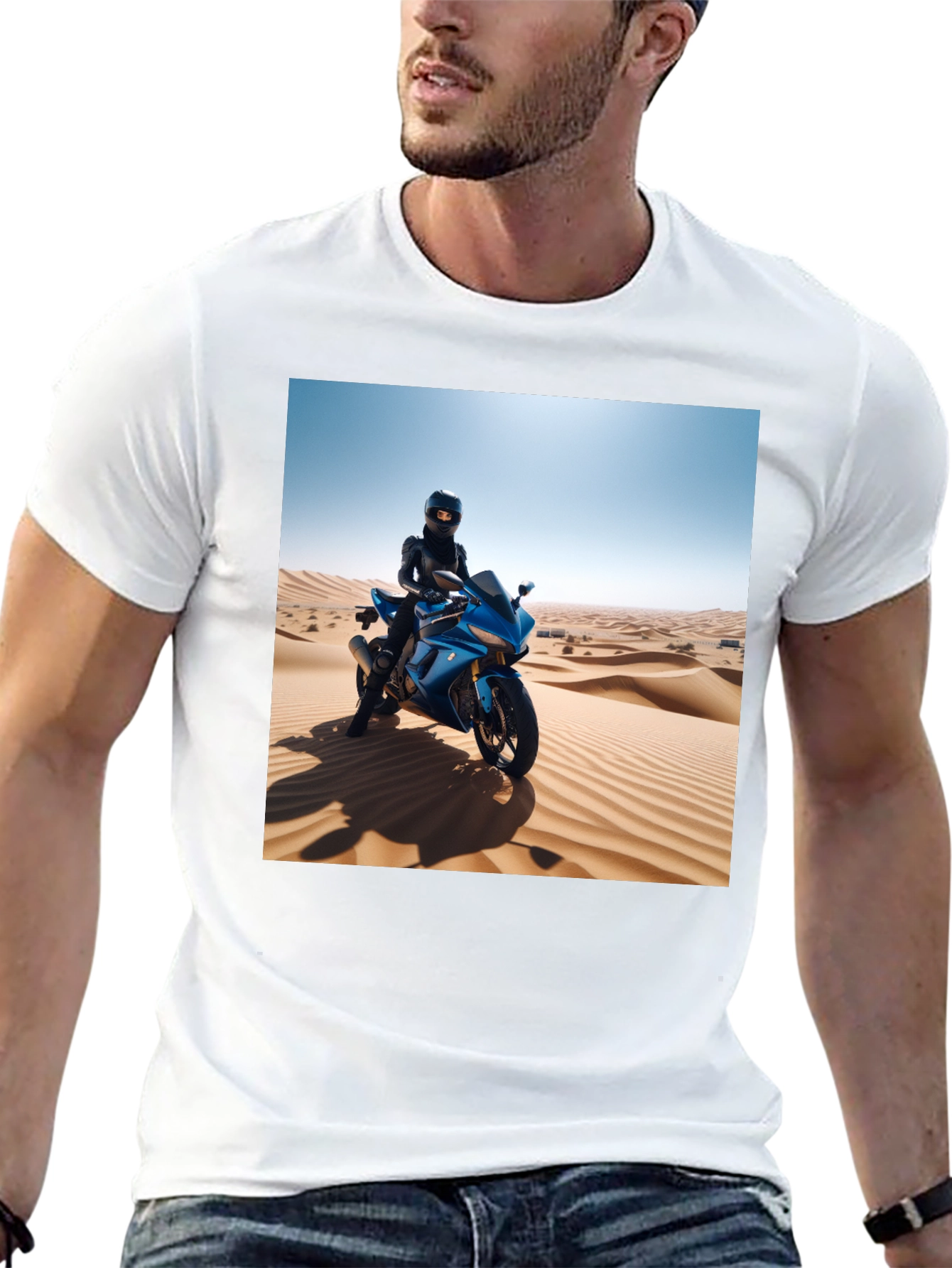 Black Motorcycle Desert Rider Graphic Tee - Unisex Black T-Shirt view 13