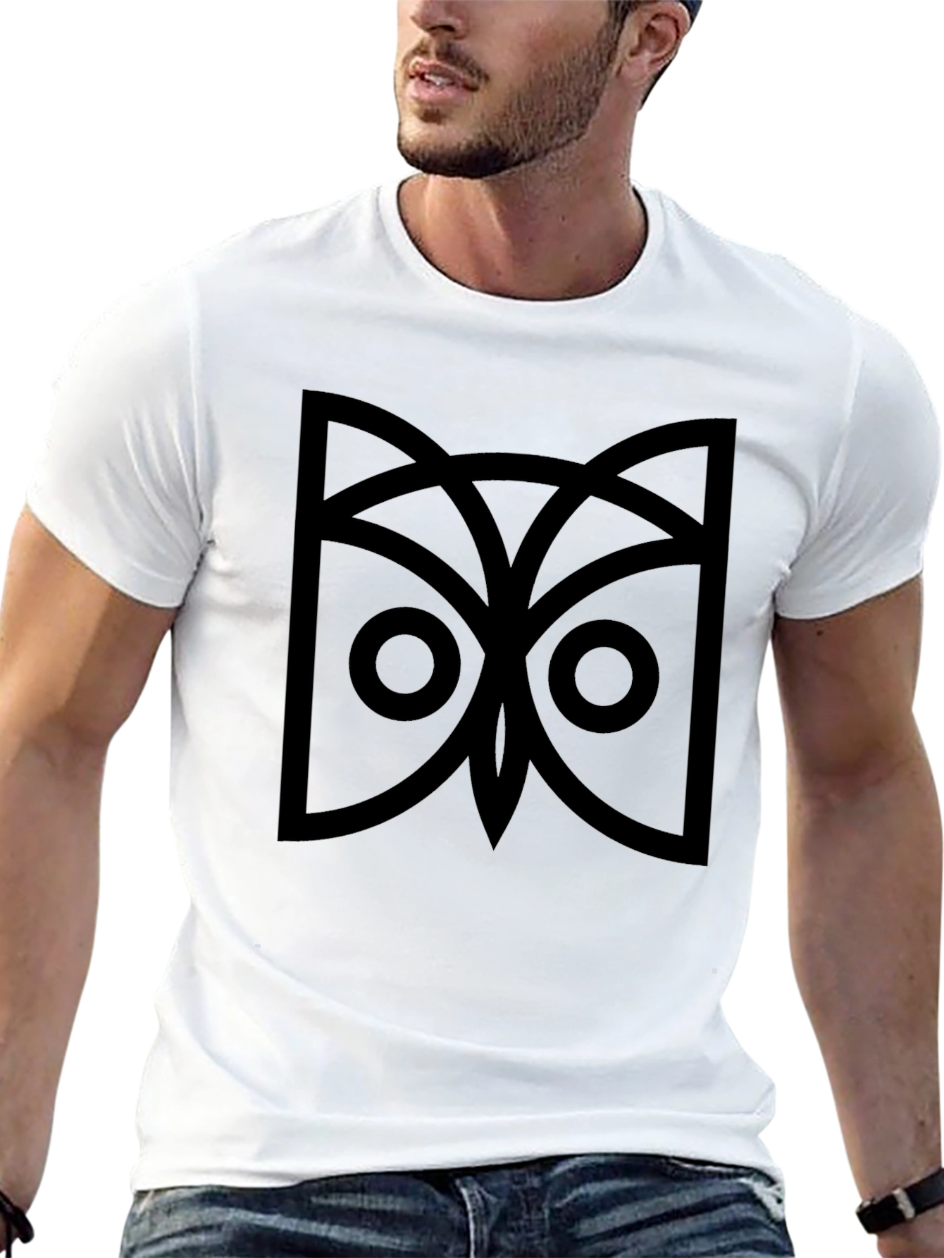 Black Geometric Owl Graphic Tee - Black Cotton Comfort view 13