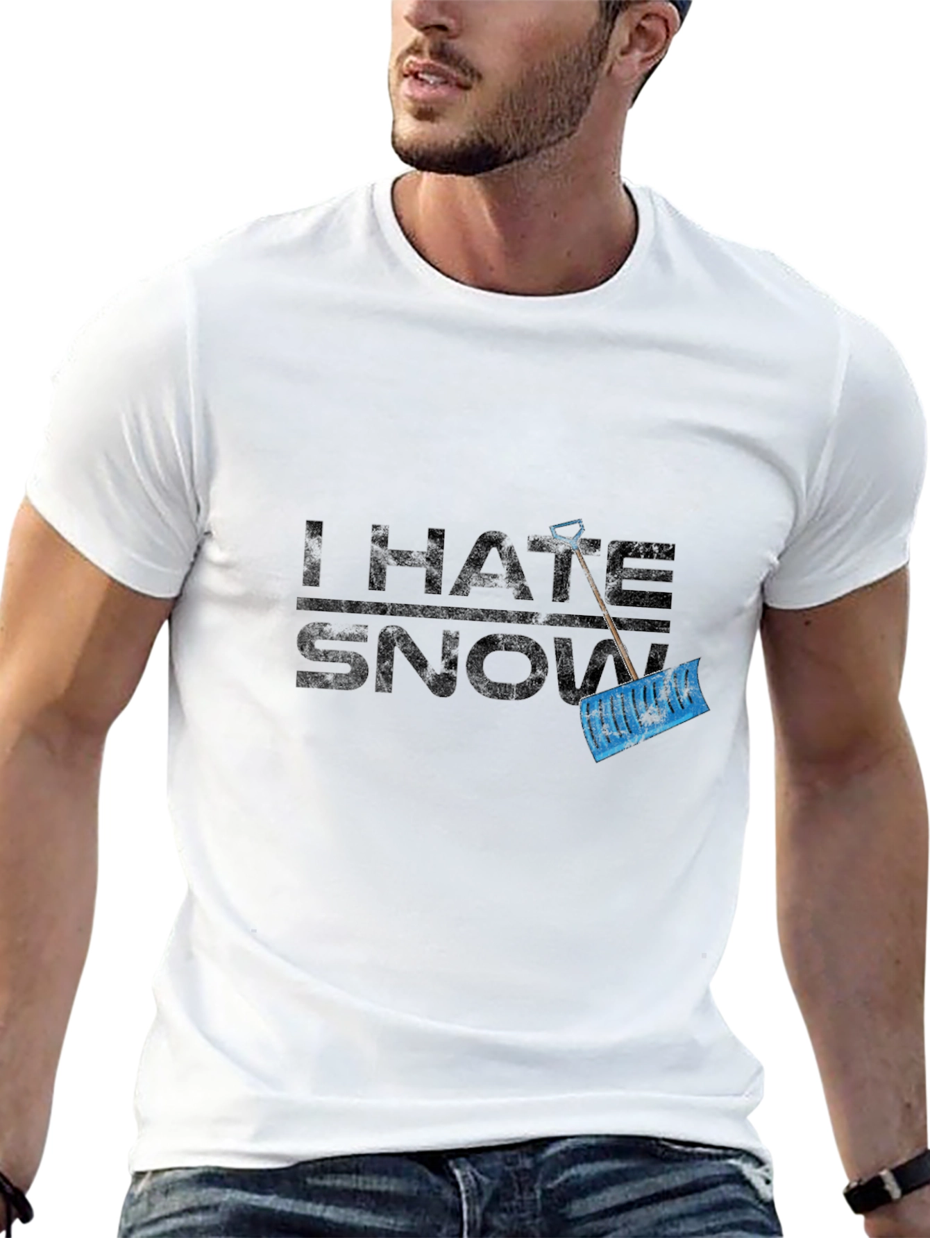 Black I Hate Snow Graphic Tee - Black Cotton Winter Shovel Shirt view 13