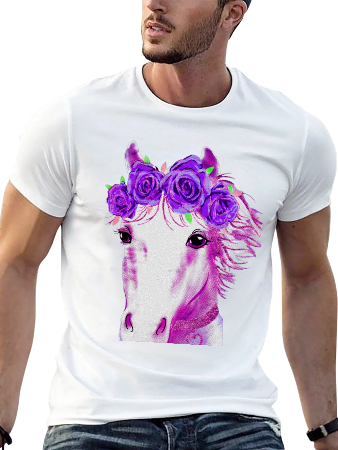Black Floral Crown Horse Graphic T-Shirt view 13