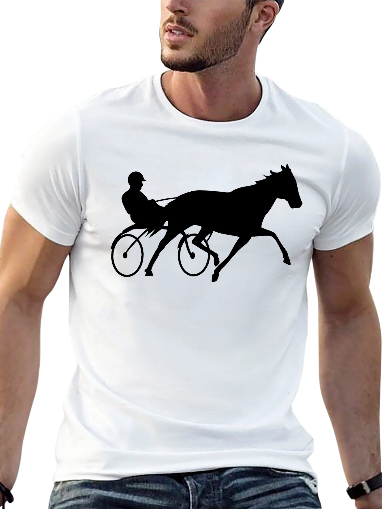 Black Horse Racing Silhouette Black T-Shirt view 13