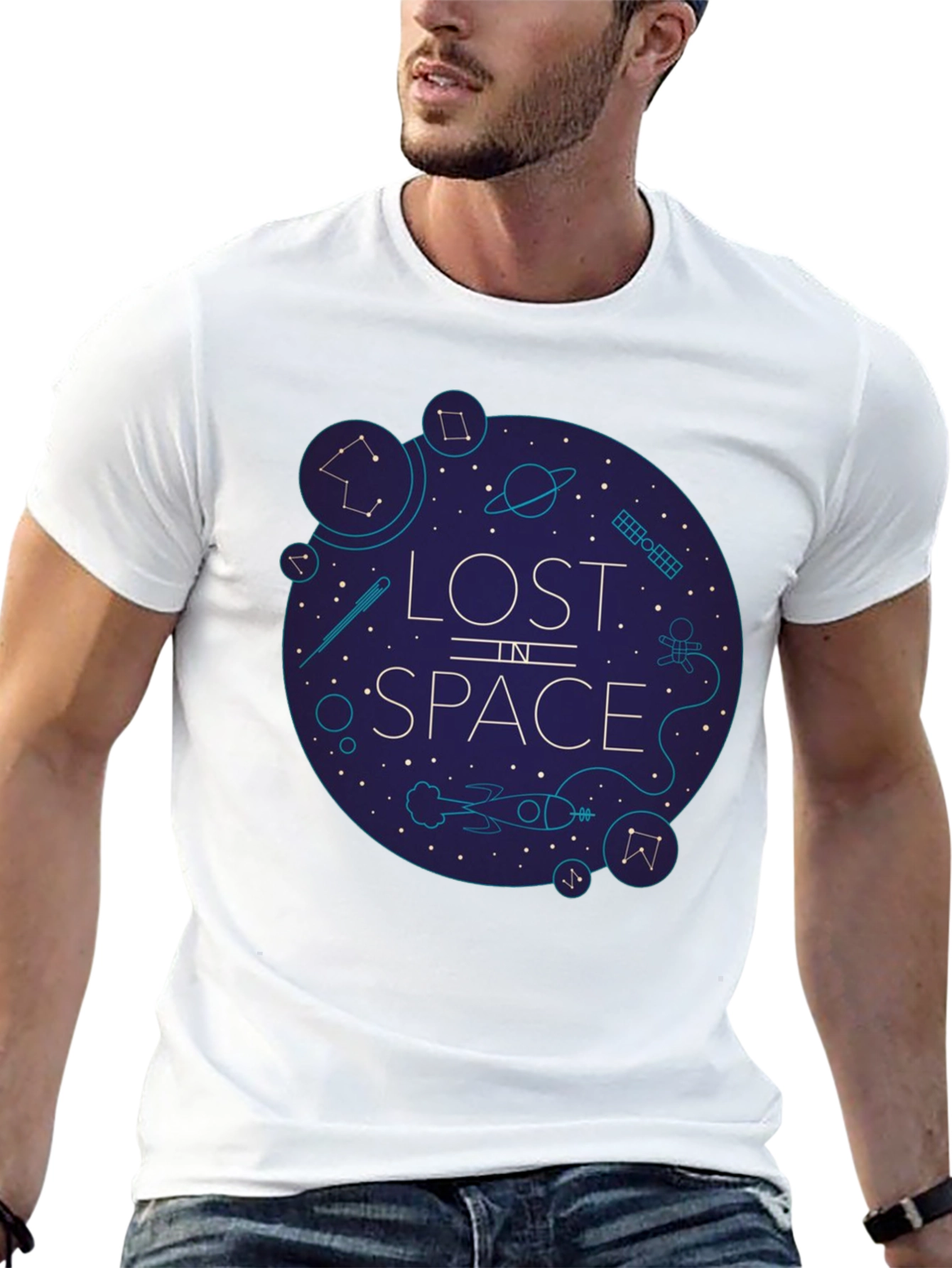 Black Lost in Space Graphic Tee - Black Cotton Blend view 13