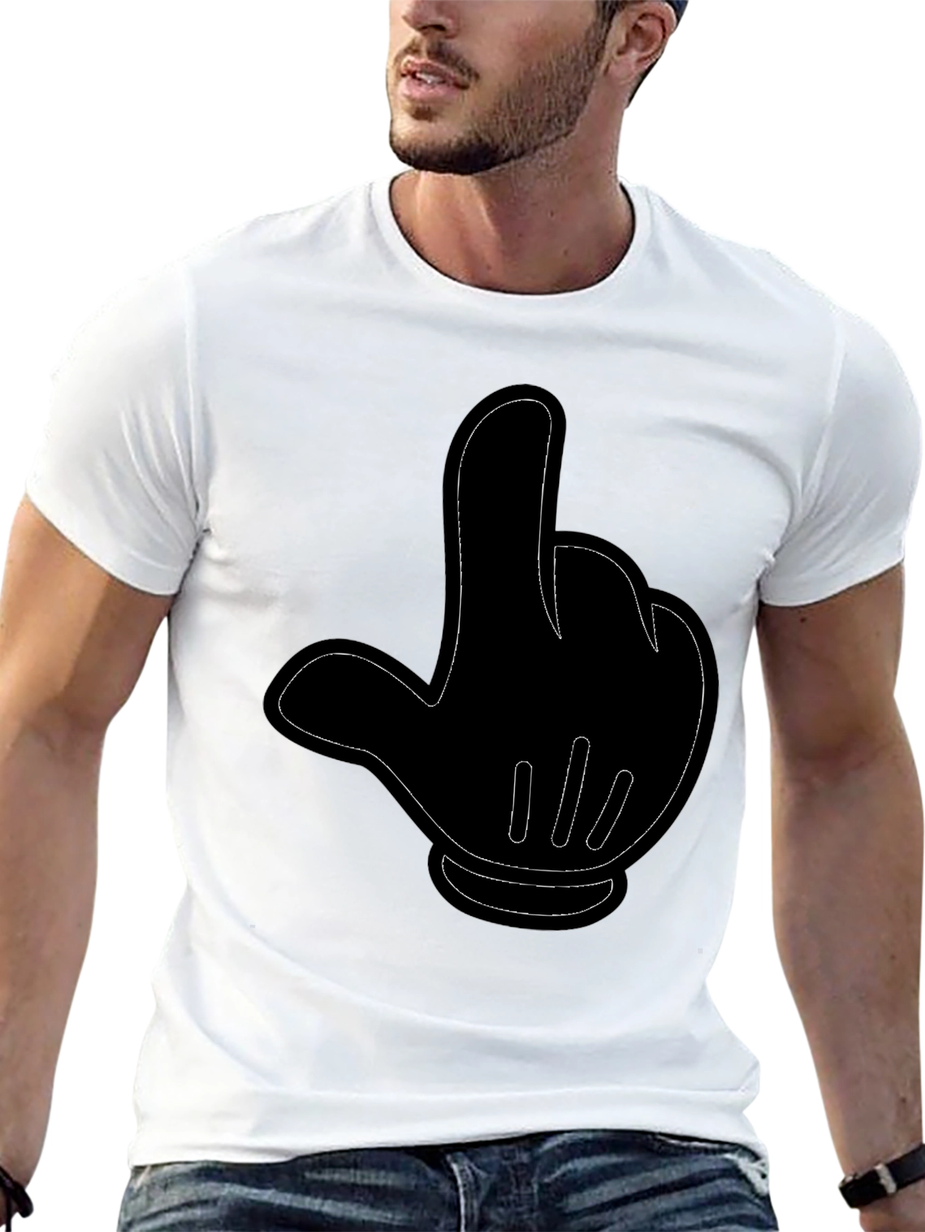 Black Cartoon Hand Gesture Black T-Shirt view 13