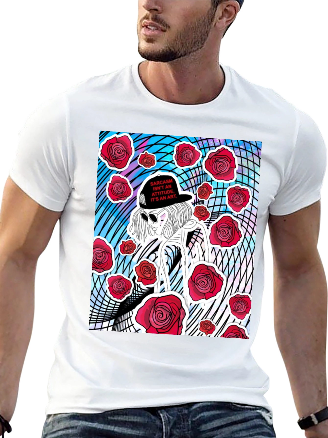 Black Edgy Rose Graphic Tee - Sarcasm Art view 13