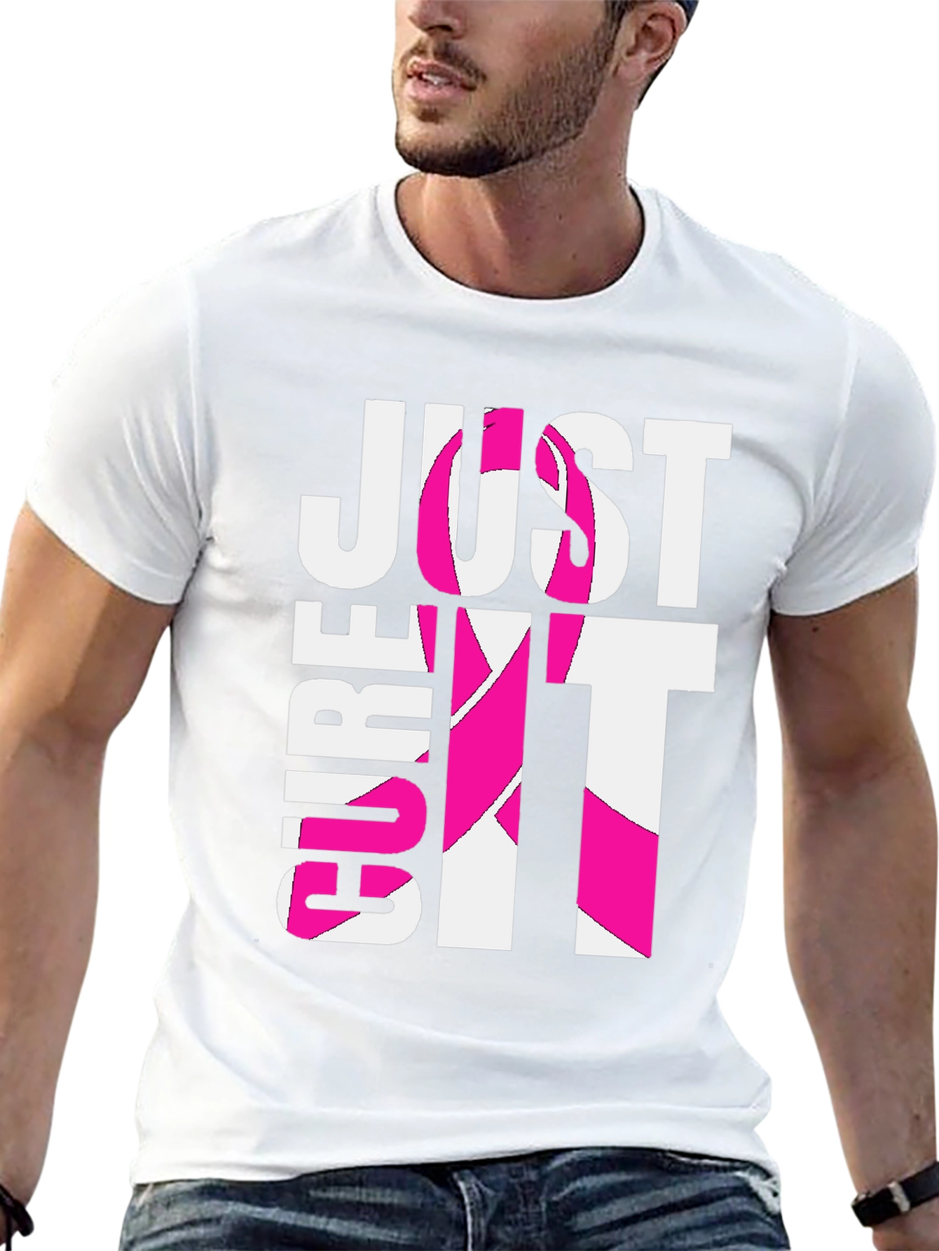 Black Just Cure It T-Shirt - Breast Cancer Awareness Tee view 13