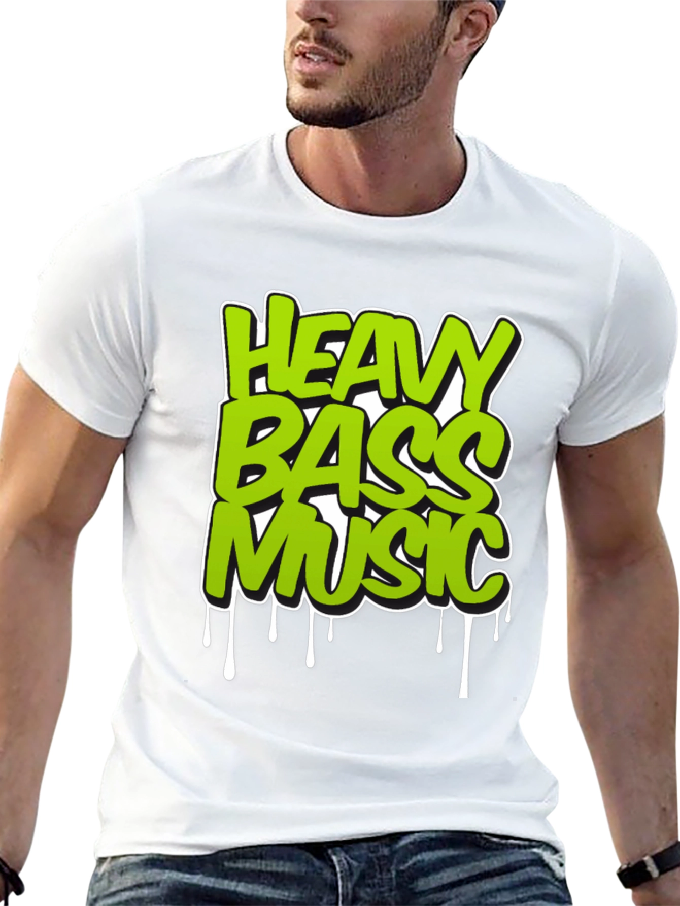 Black Heavy Bass Music T-Shirt - Unique Graphic Design view 13
