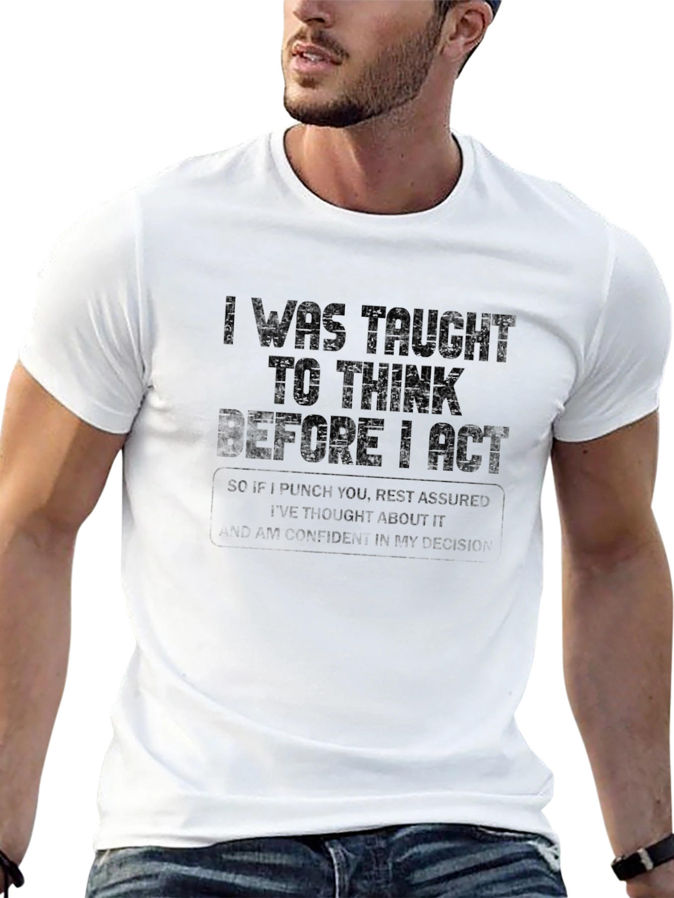 Black Think Before I Act Graphic Tee view 13