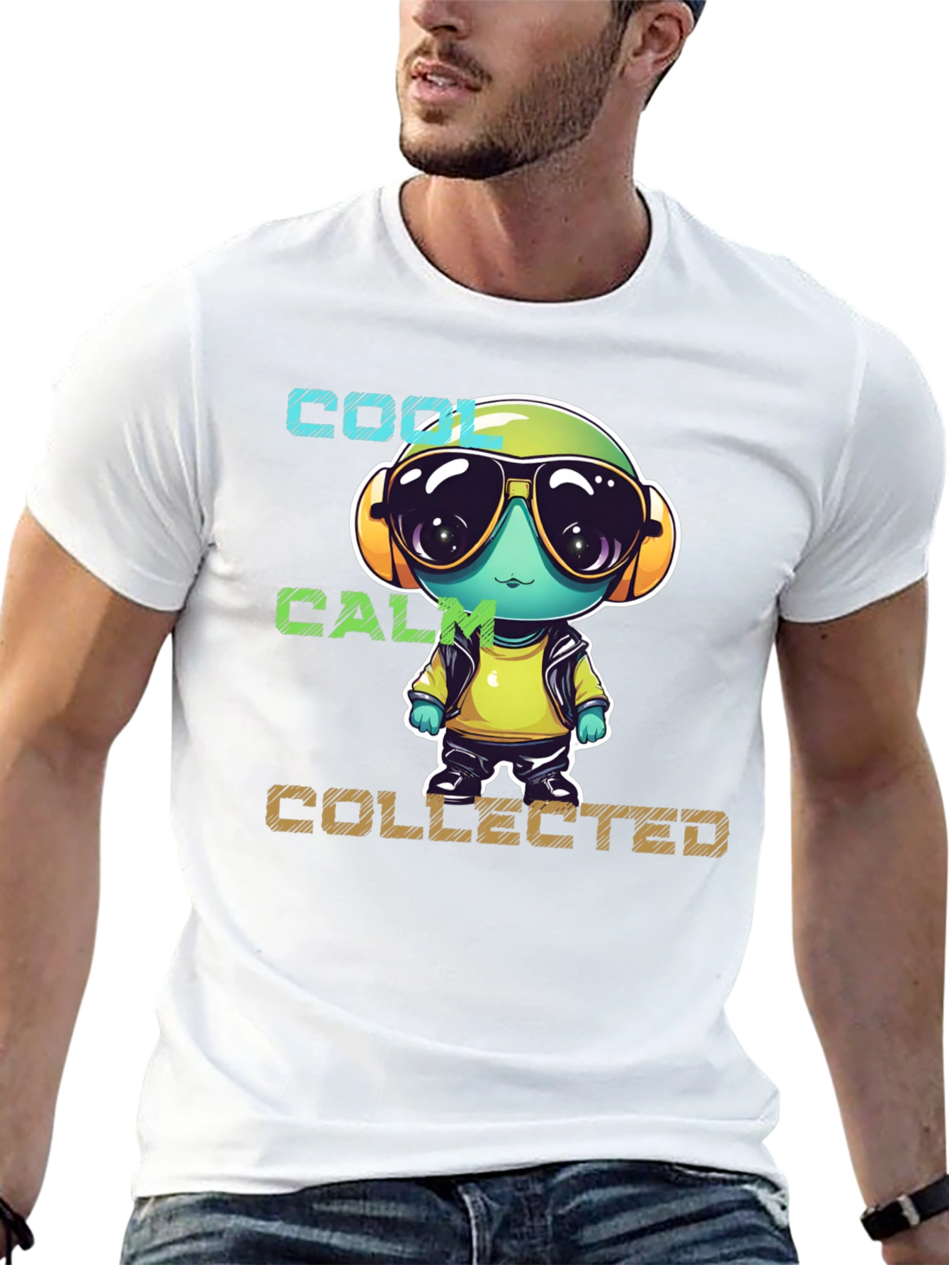 Black Cool, Calm, Collected Cartoon Character T-Shirt view 13