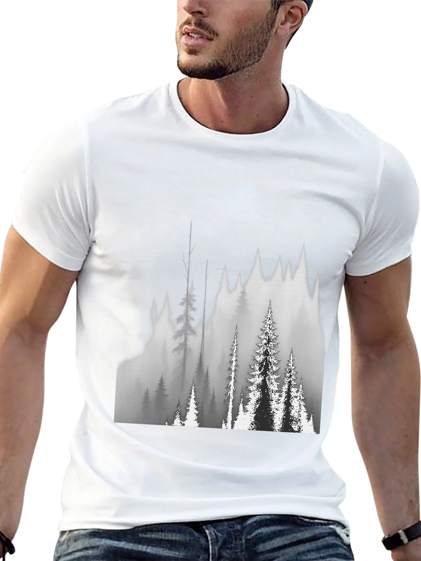 Black Black T-Shirt with Forest Graphic view 13