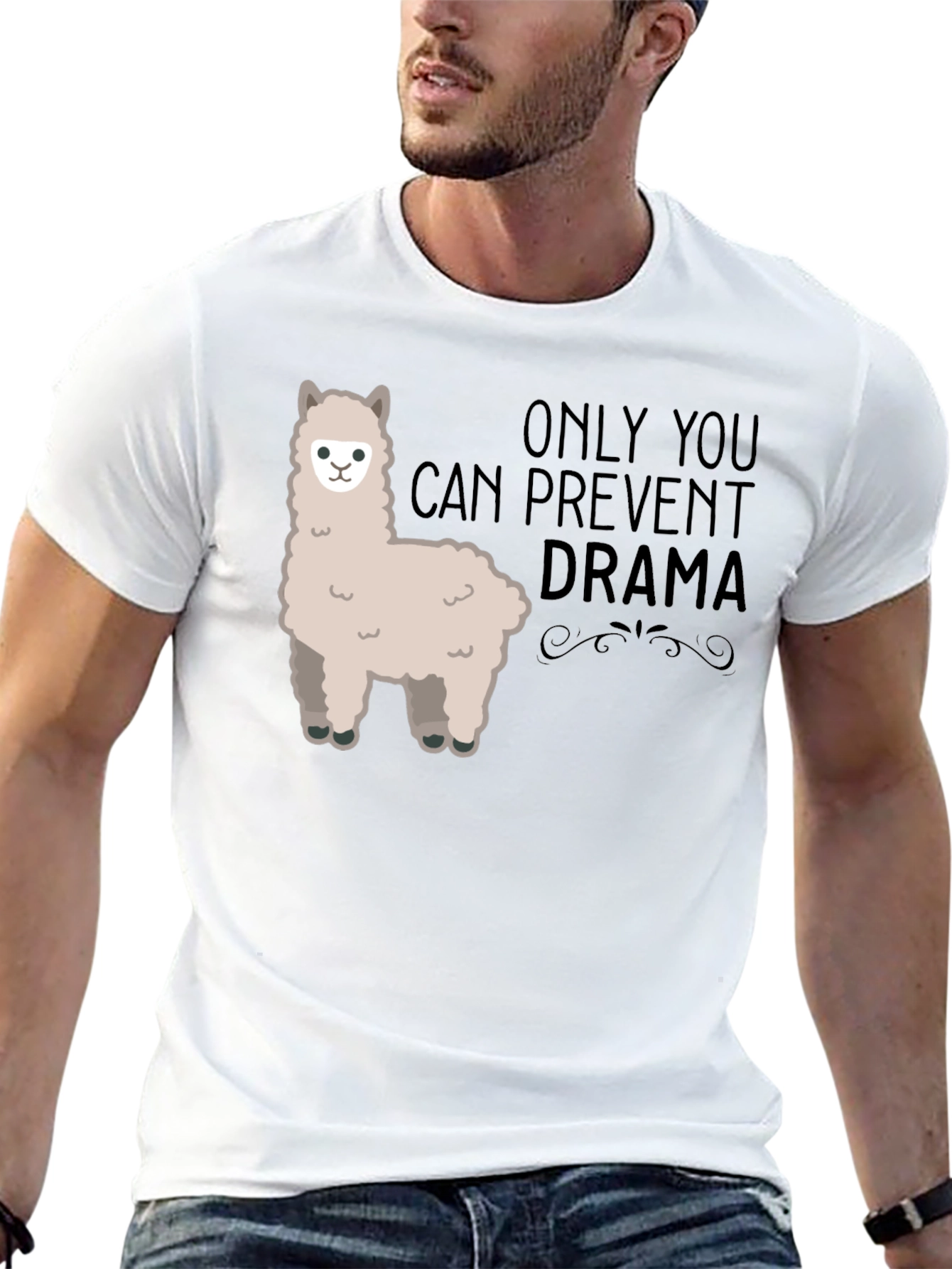 Black Prevent Drama Llama T-Shirt - Mens Humor Graphic Tee view 13
