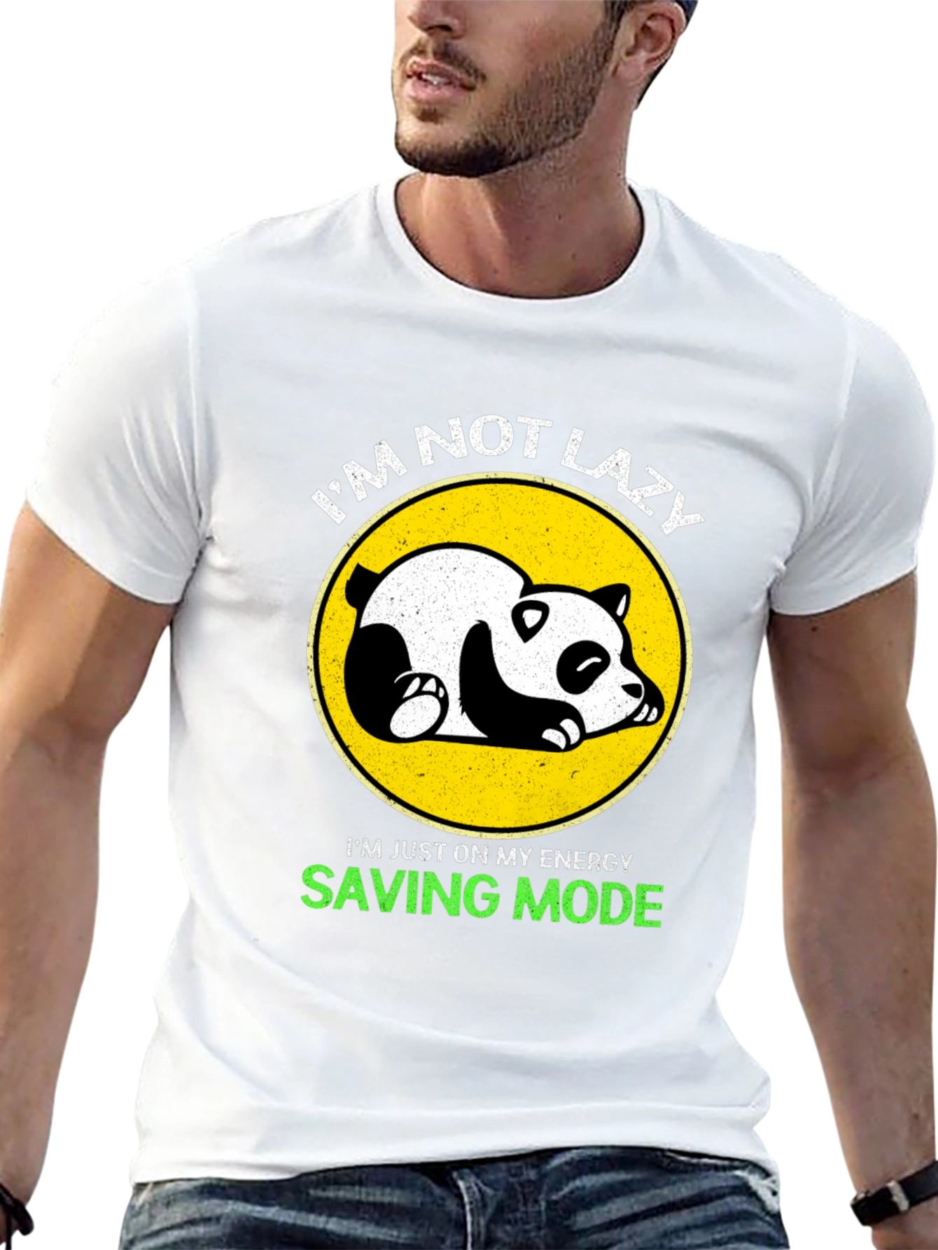 Black Lazy Panda Energy Saving Mode Black T-Shirt view 13