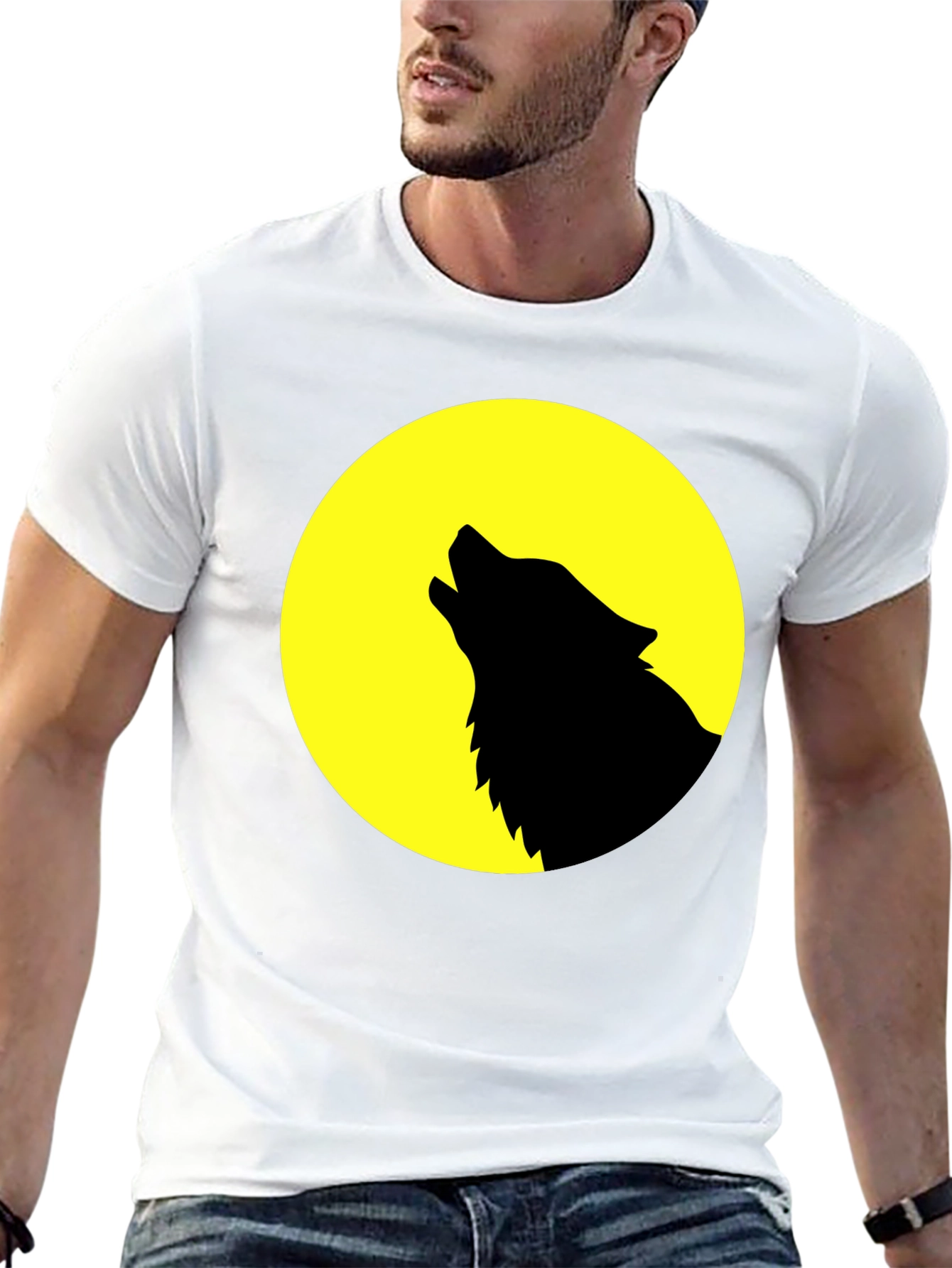 Black Wolf Howling at Moon Graphic T-Shirt - Black view 13