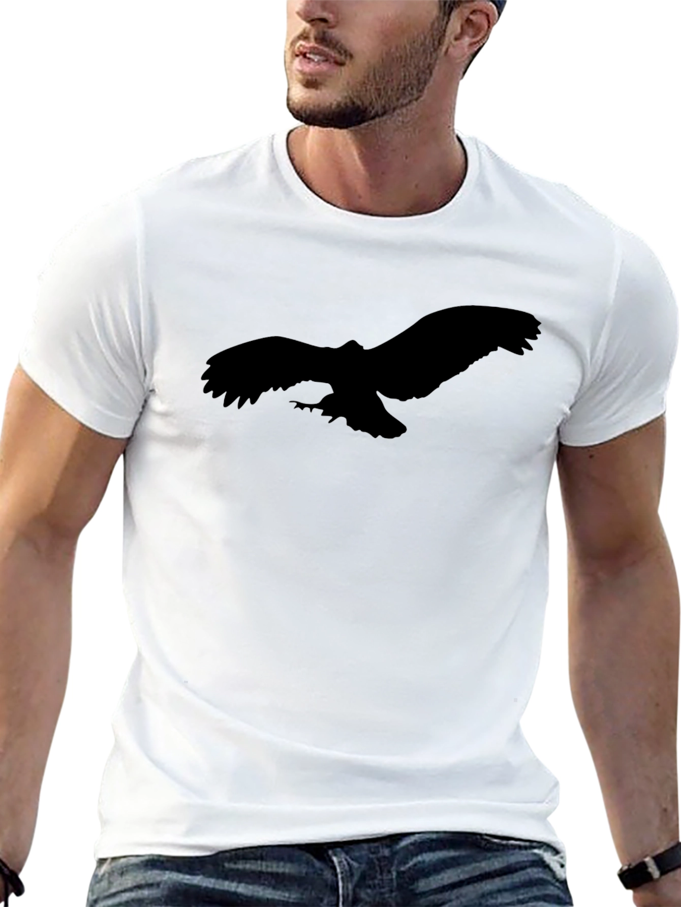 Black Black T-Shirt with Eagle Silhouette Graphic Tee view 13