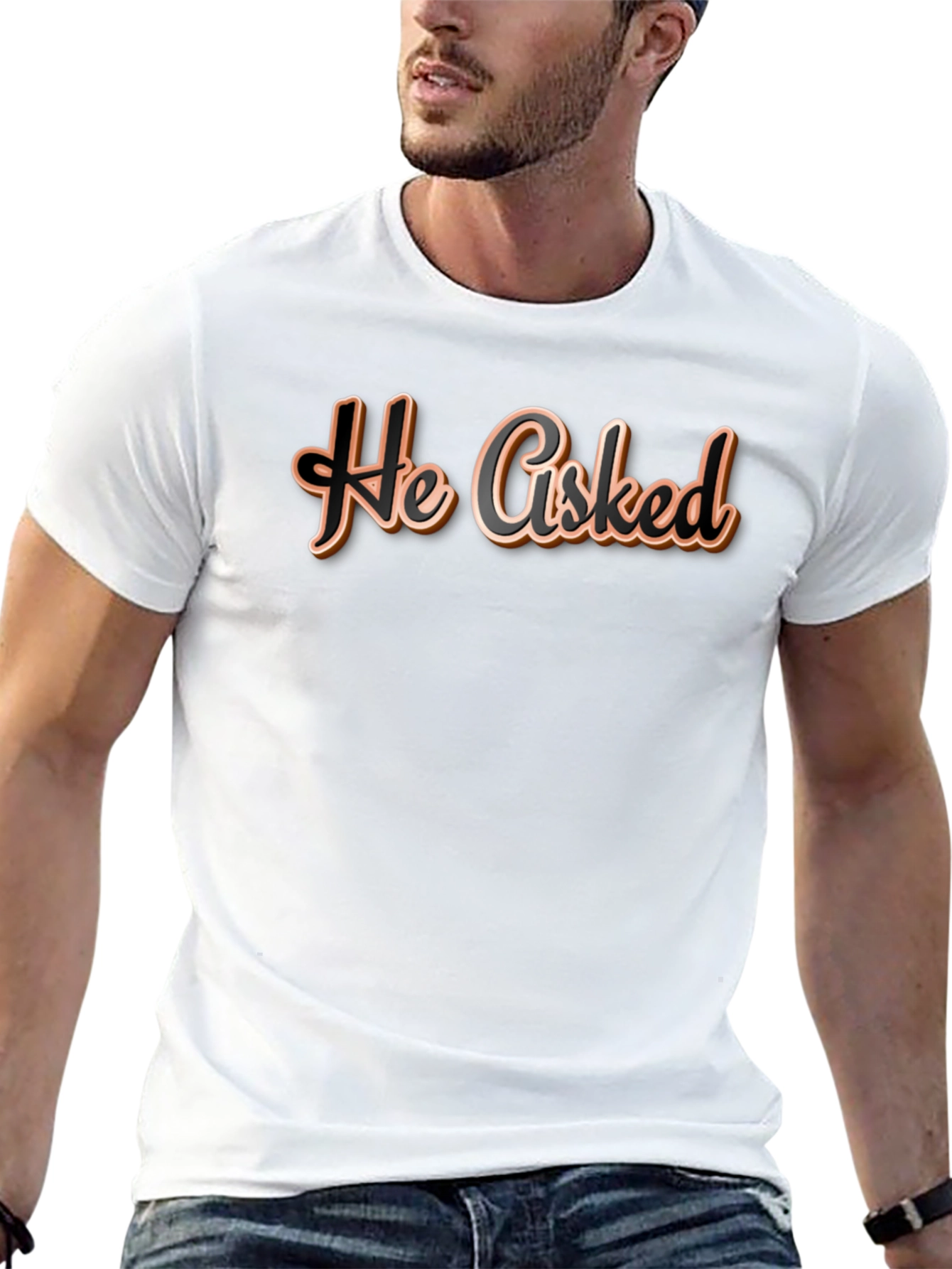 Black He Asked T-Shirt - Casual Wear, Graphic Tee view 13