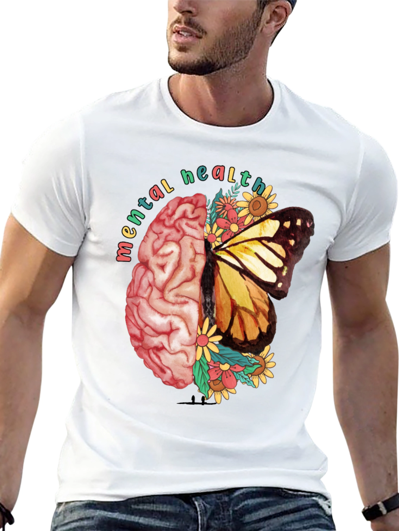 Black Mental Health Butterfly Brain Graphic Tee view 13